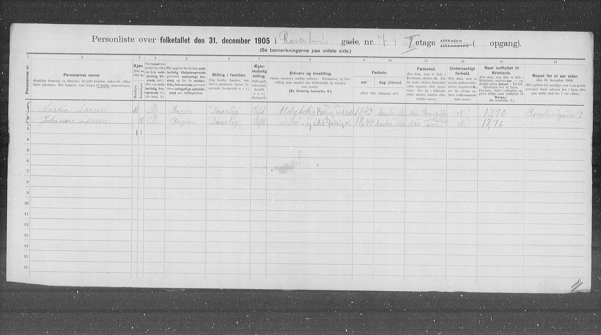 OBA, Municipal Census 1905 for Kristiania, 1905, p. 44309