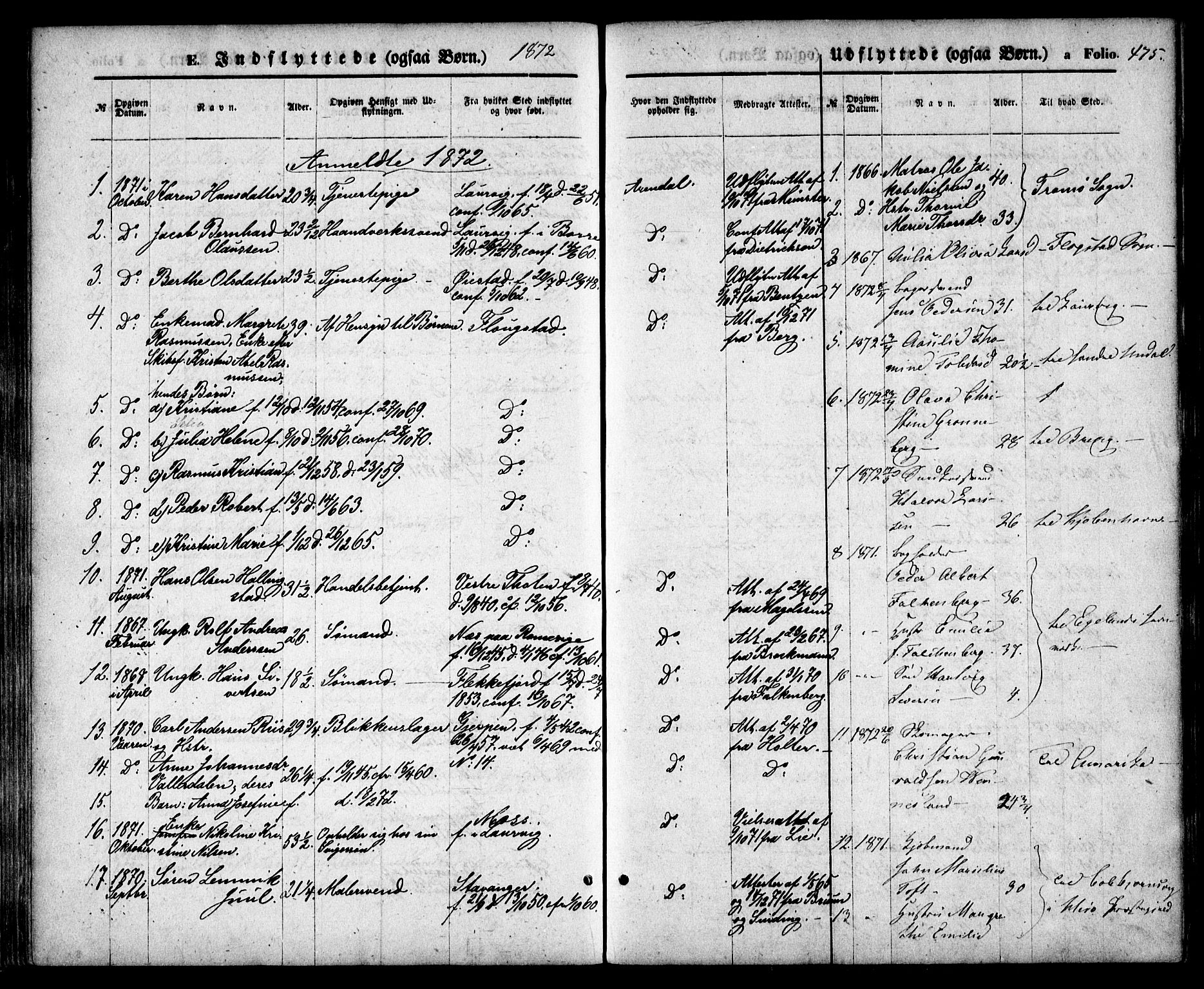 Arendal sokneprestkontor, Trefoldighet, SAK/1111-0040/F/Fa/L0007: Parish register (official) no. A 7, 1868-1878, p. 475