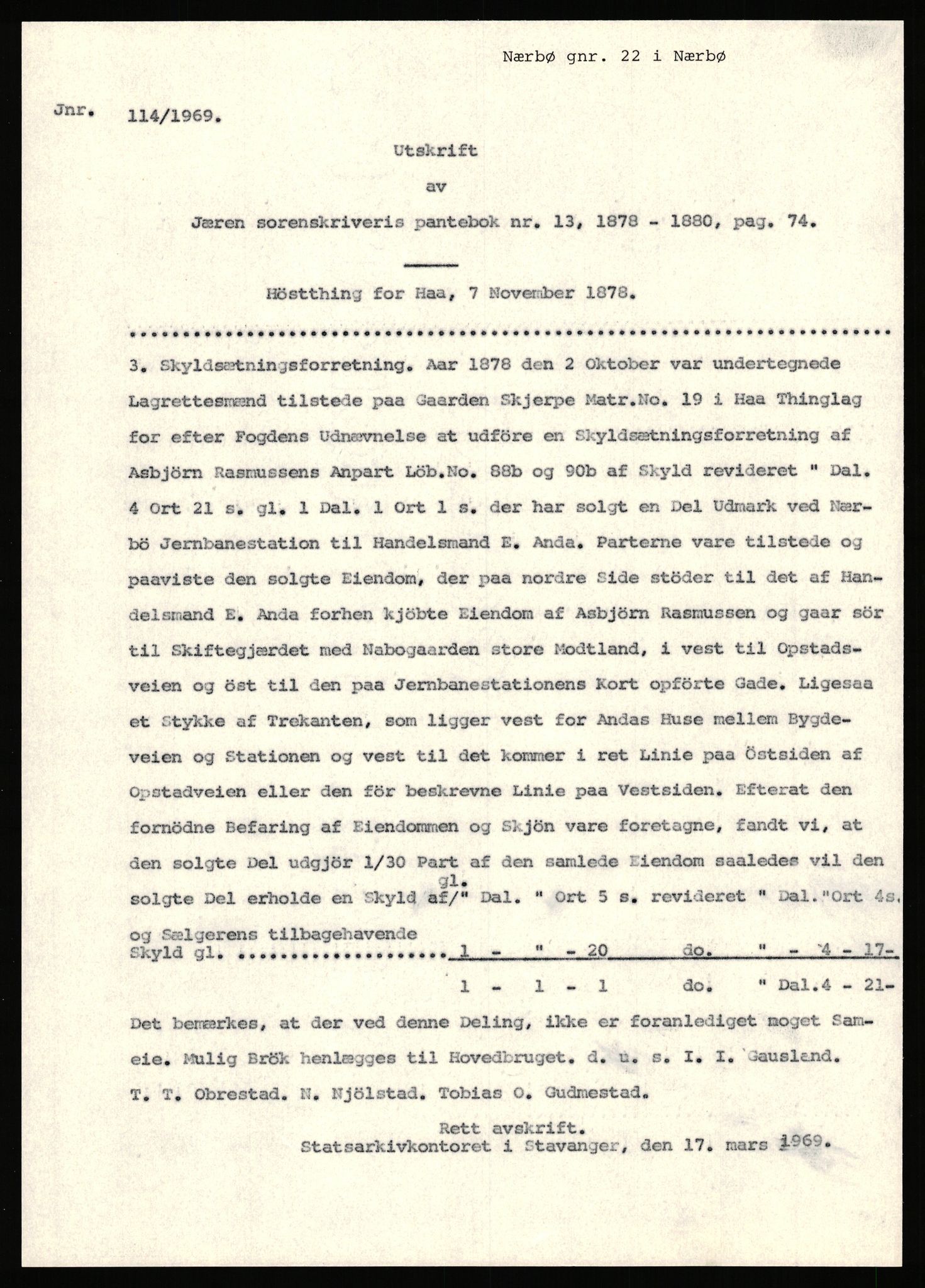 Statsarkivet i Stavanger, SAST/A-101971/03/Y/Yj/L0064: Avskrifter sortert etter gårdsnavn: Noreim - Odland i Bjerkreim, 1750-1930, p. 301