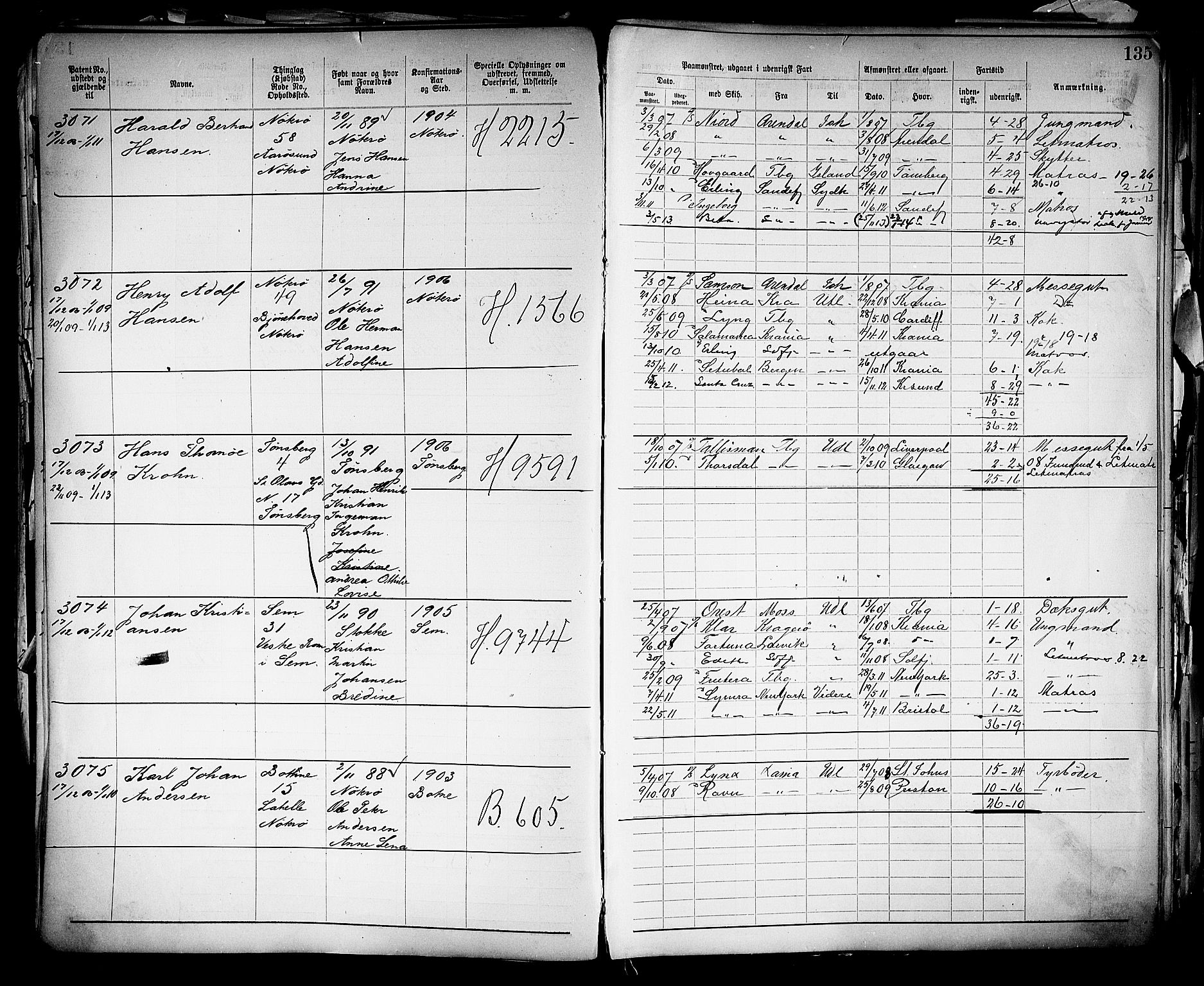 Tønsberg innrulleringskontor, SAKO/A-786/F/Fb/L0005: Annotasjonsrulle Patent nr. 2401-4080, 1904-1910, p. 139