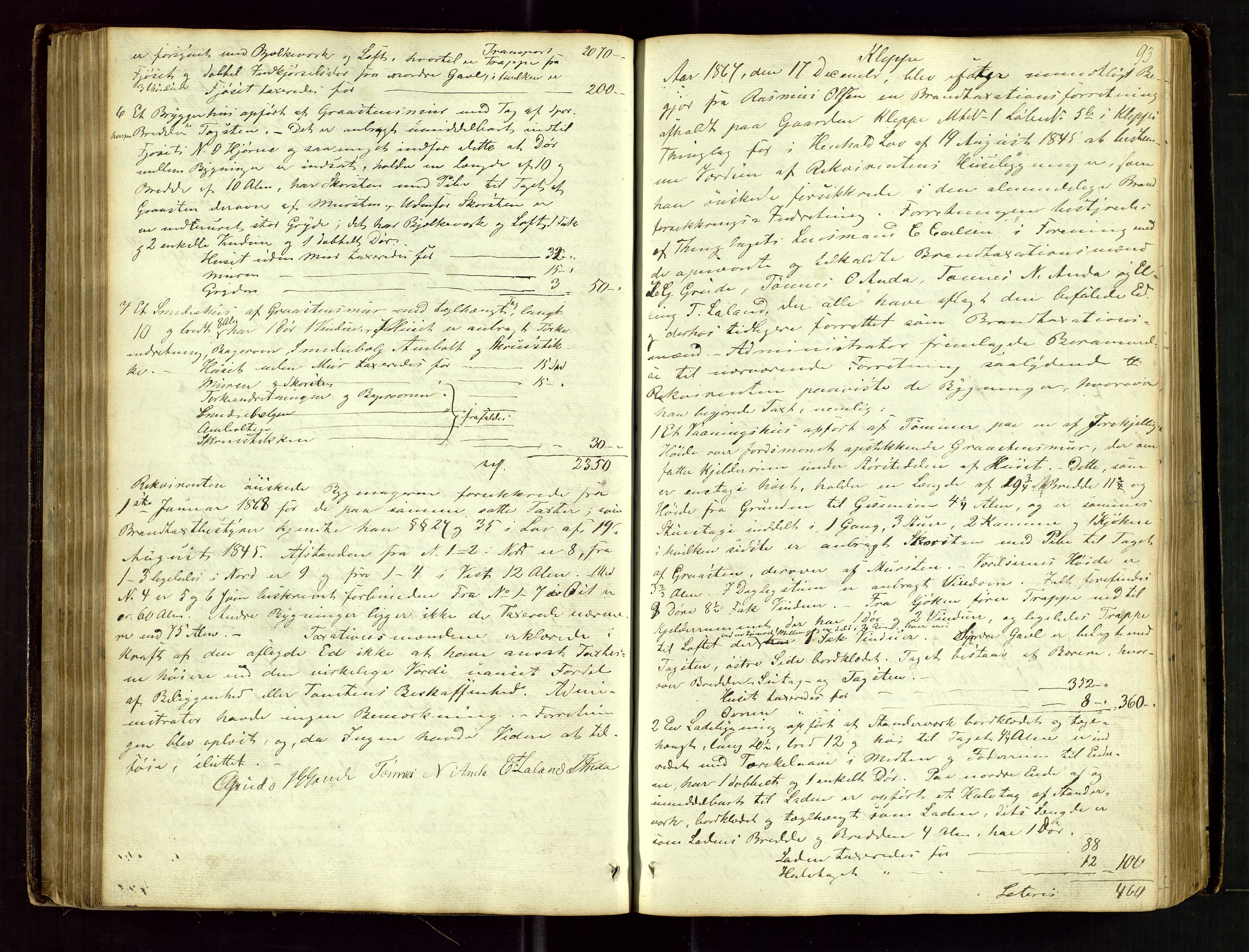 Klepp lensmannskontor, AV/SAST-A-100163/Gob/L0001: "Brandtaxatjons Protocol for Kleps Thinglaug", 1846-1881, p. 92b-93a