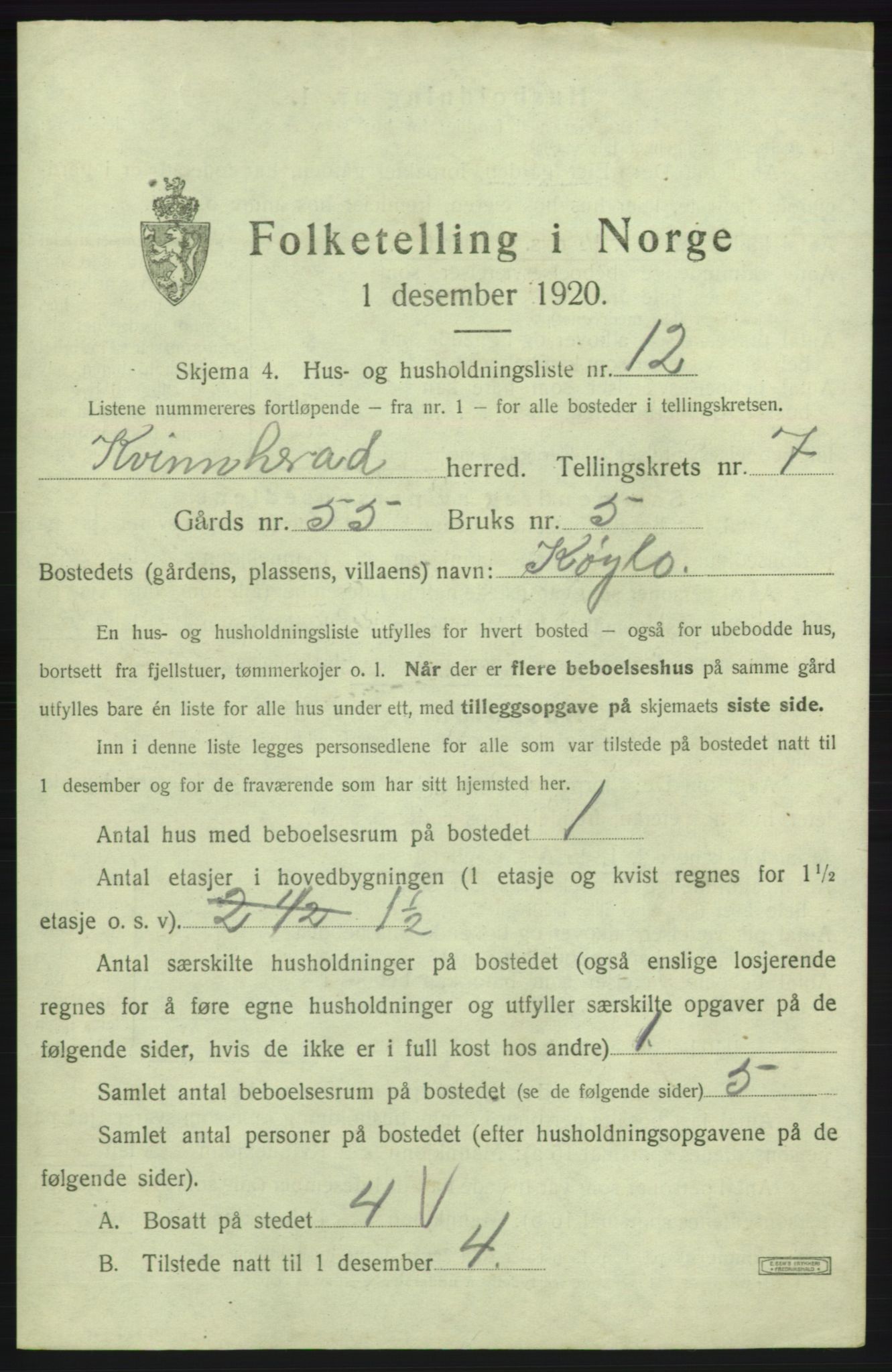 SAB, 1920 census for Kvinnherad, 1920, p. 984