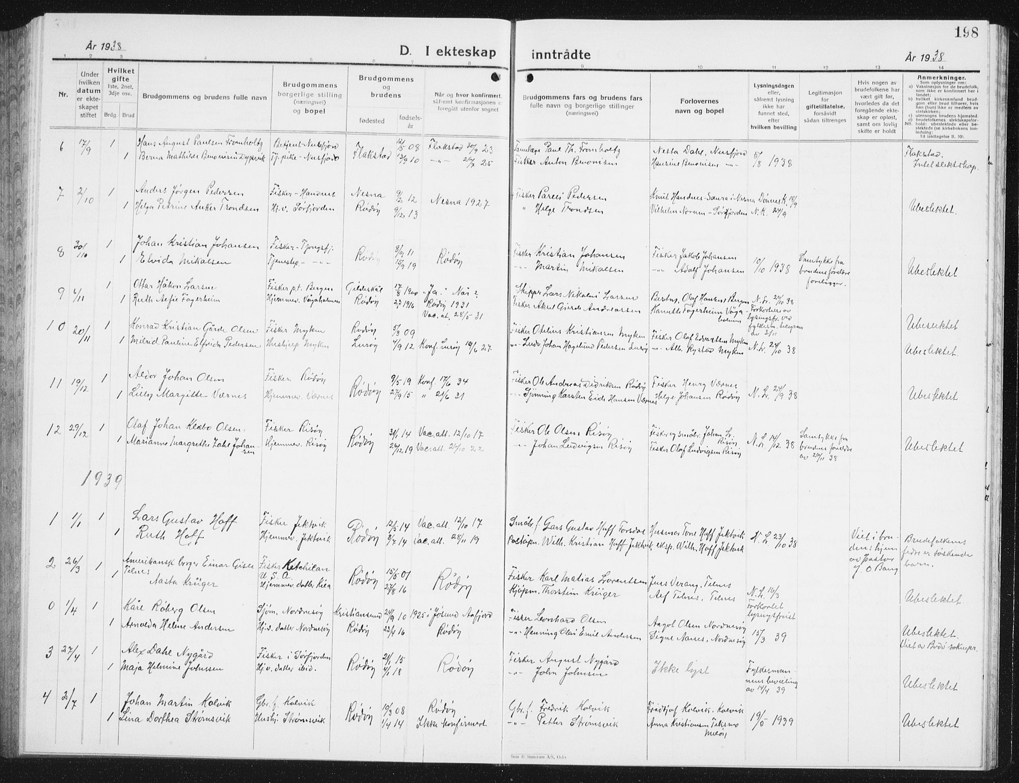 Ministerialprotokoller, klokkerbøker og fødselsregistre - Nordland, SAT/A-1459/841/L0622: Parish register (copy) no. 841C06, 1924-1942, p. 198