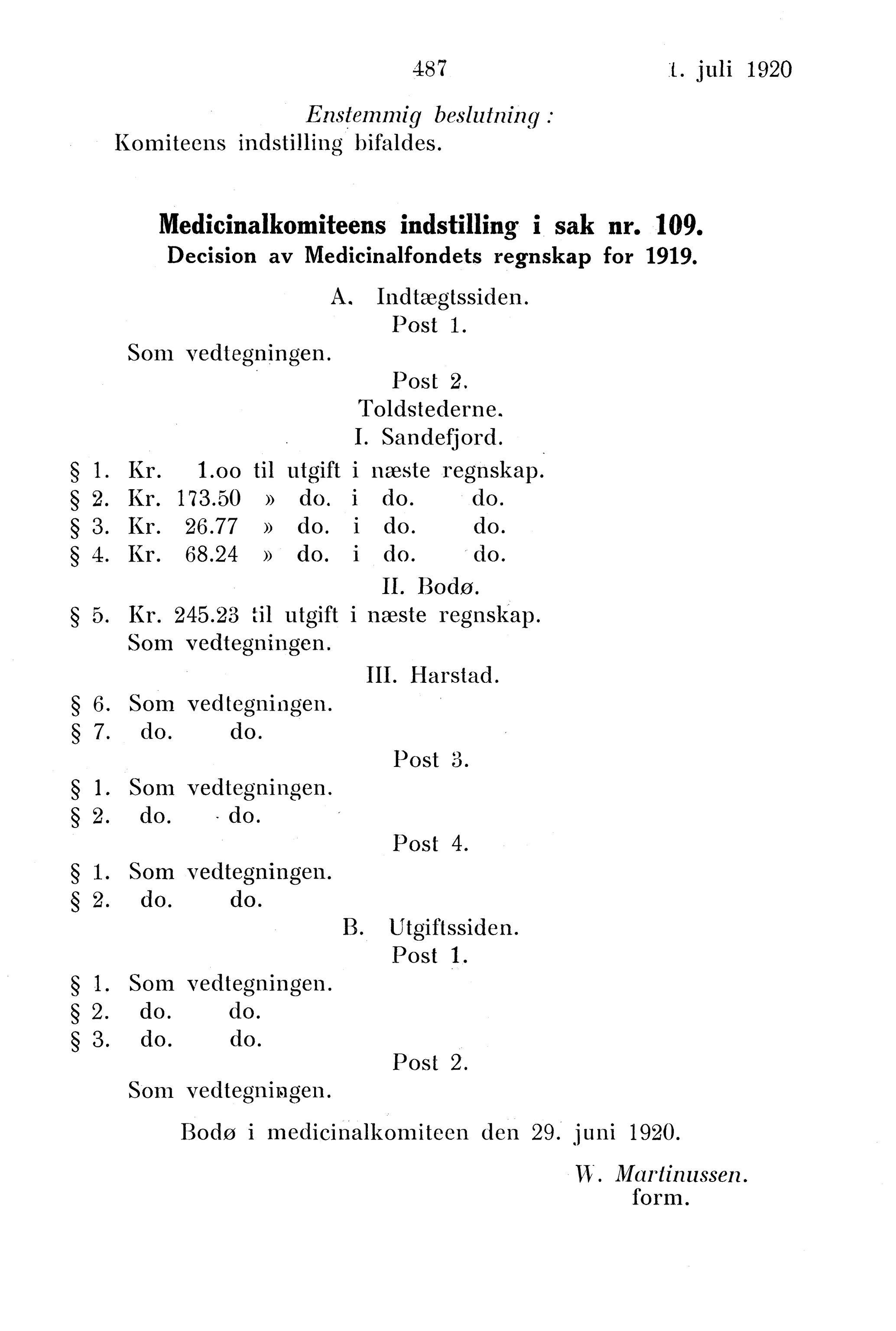 Nordland Fylkeskommune. Fylkestinget, AIN/NFK-17/176/A/Ac/L0043: Fylkestingsforhandlinger 1920, 1920