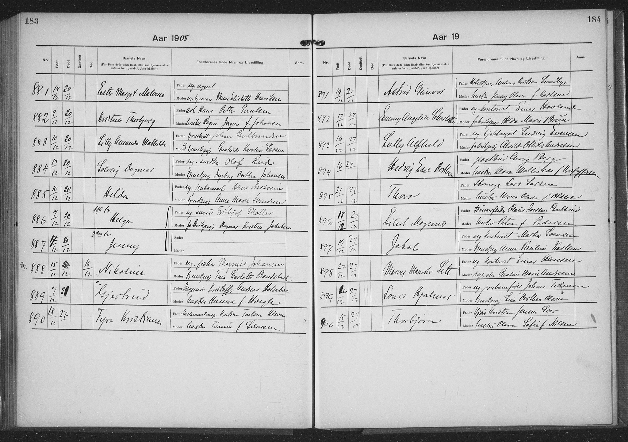 Rikshospitalet prestekontor Kirkebøker, AV/SAO-A-10309b/K/L0006/0001: Baptism register no. 6.1, 1904-1906, p. 183-184