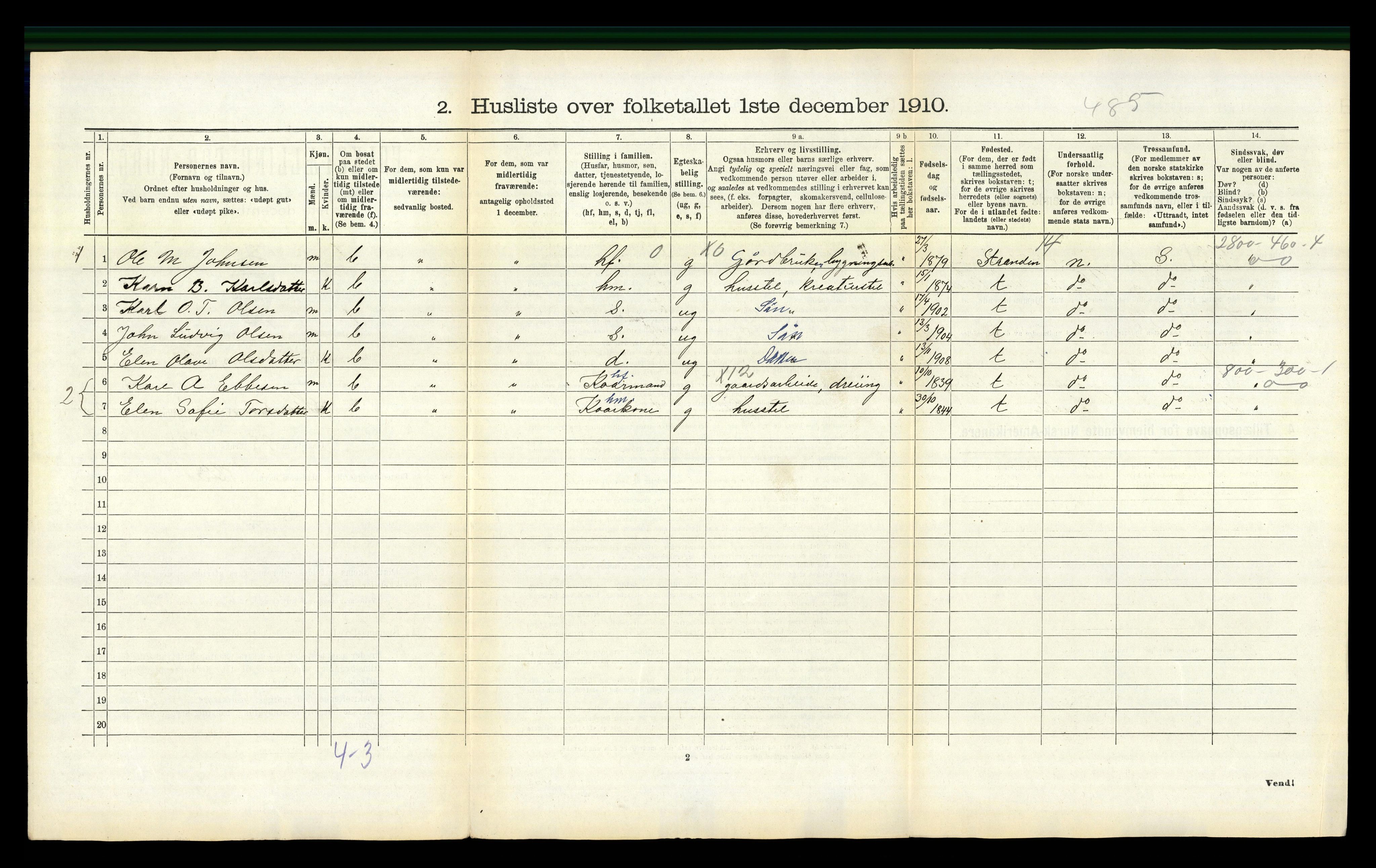 RA, 1910 census for Stordal, 1910, p. 203