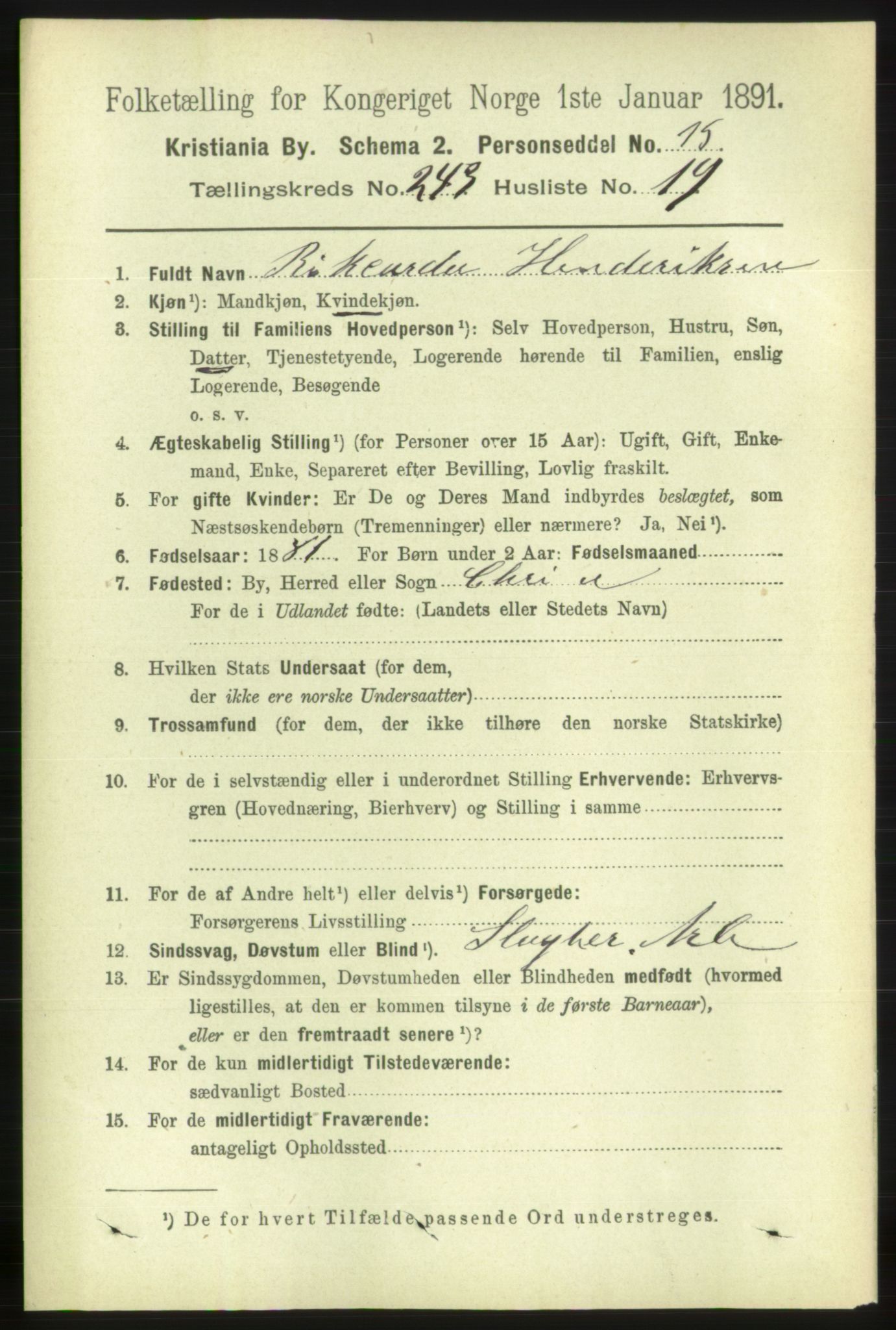 RA, 1891 census for 0301 Kristiania, 1891, p. 148199