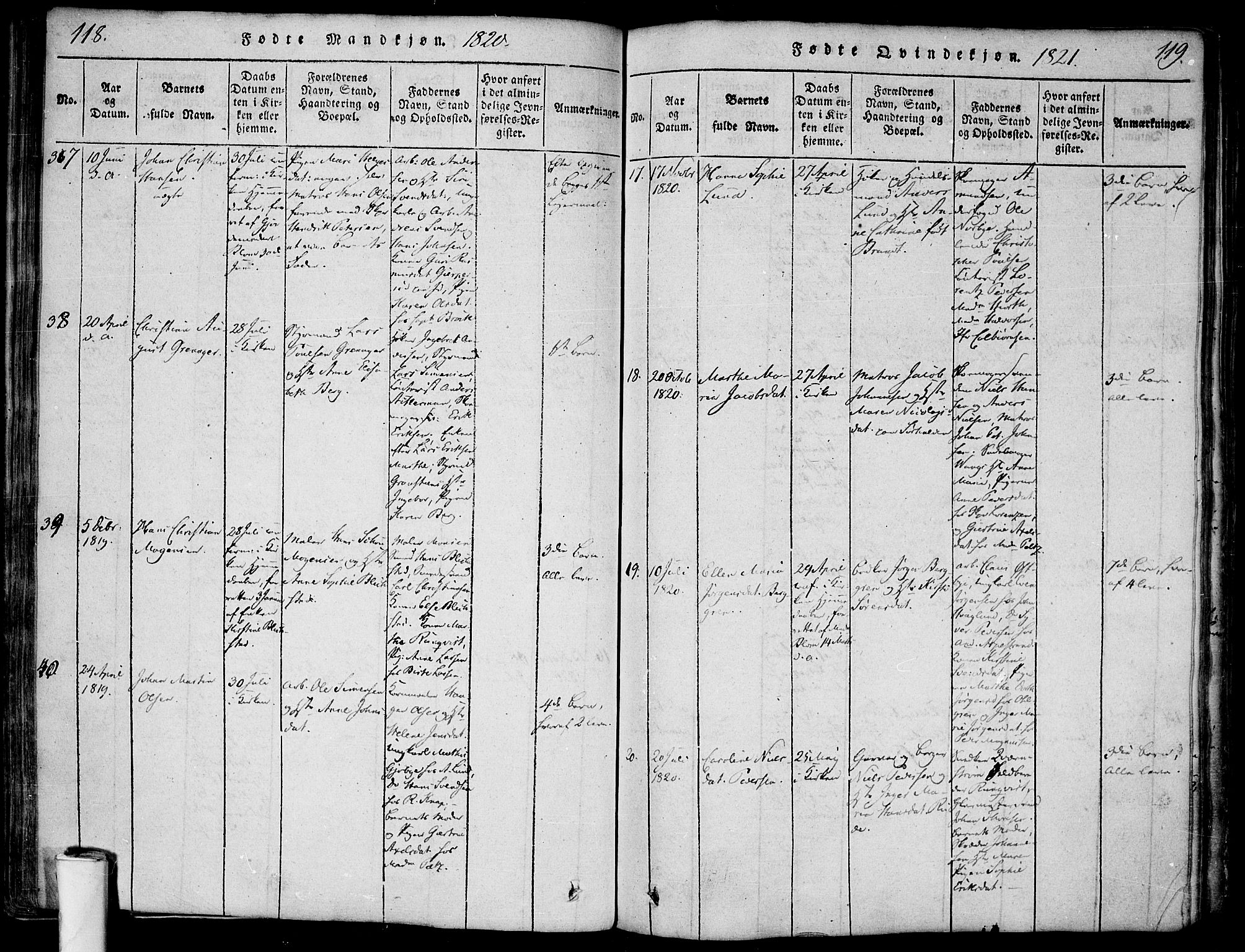 Halden prestekontor Kirkebøker, AV/SAO-A-10909/F/Fa/L0003: Parish register (official) no. I 3, 1815-1834, p. 118-119