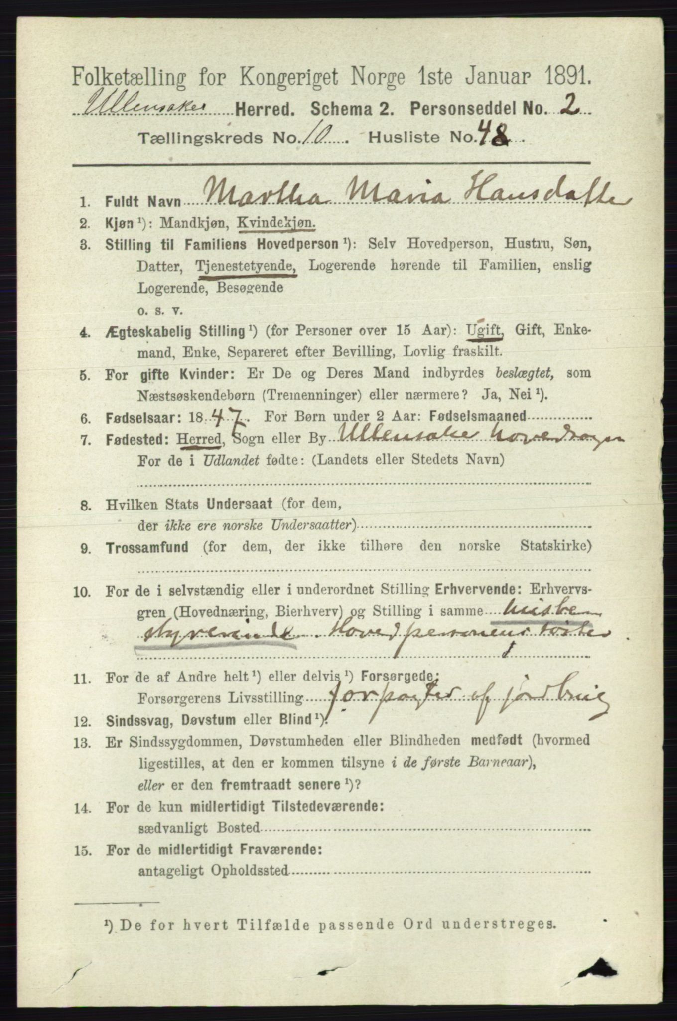 RA, 1891 census for 0235 Ullensaker, 1891, p. 4805