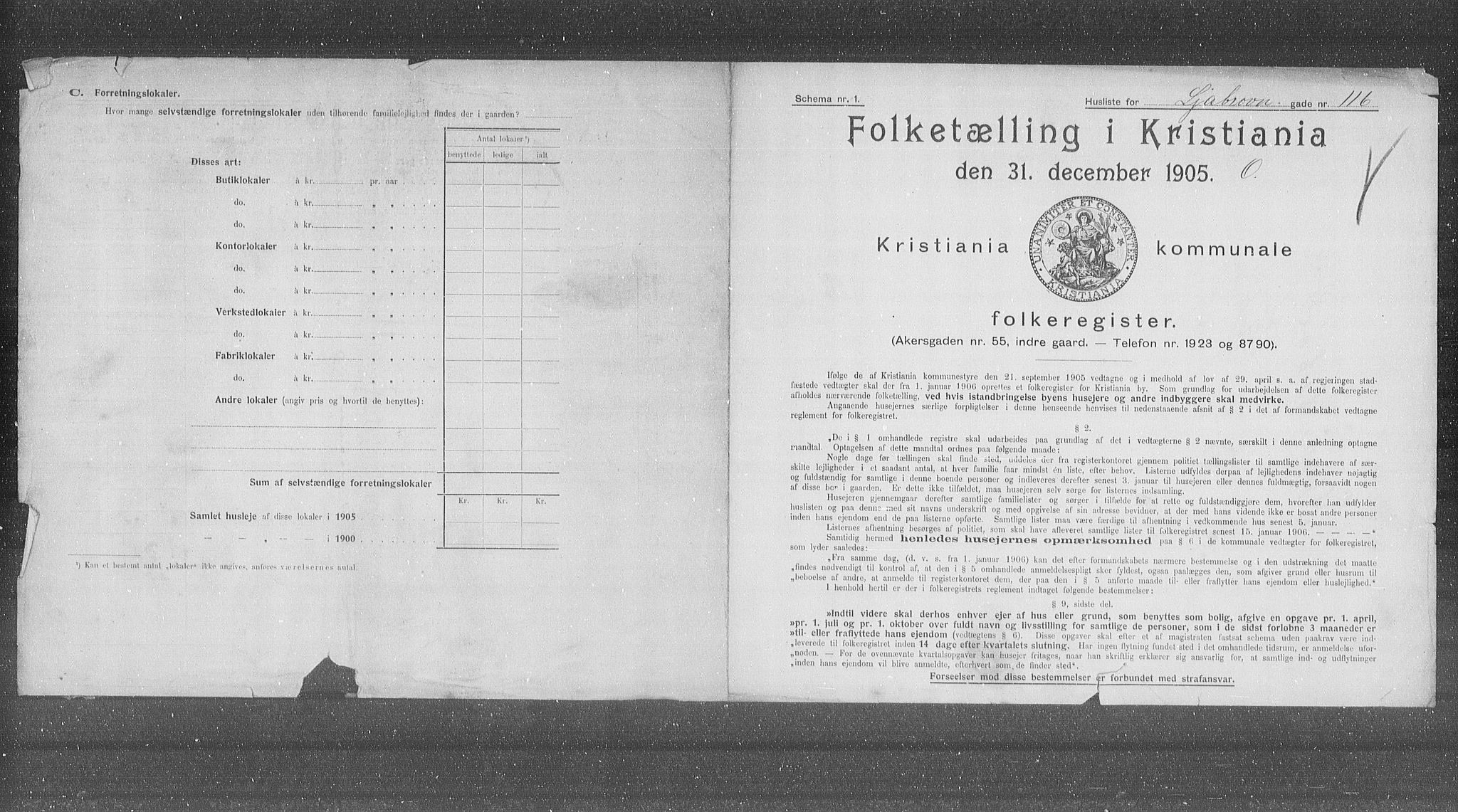 OBA, Municipal Census 1905 for Kristiania, 1905, p. 30605