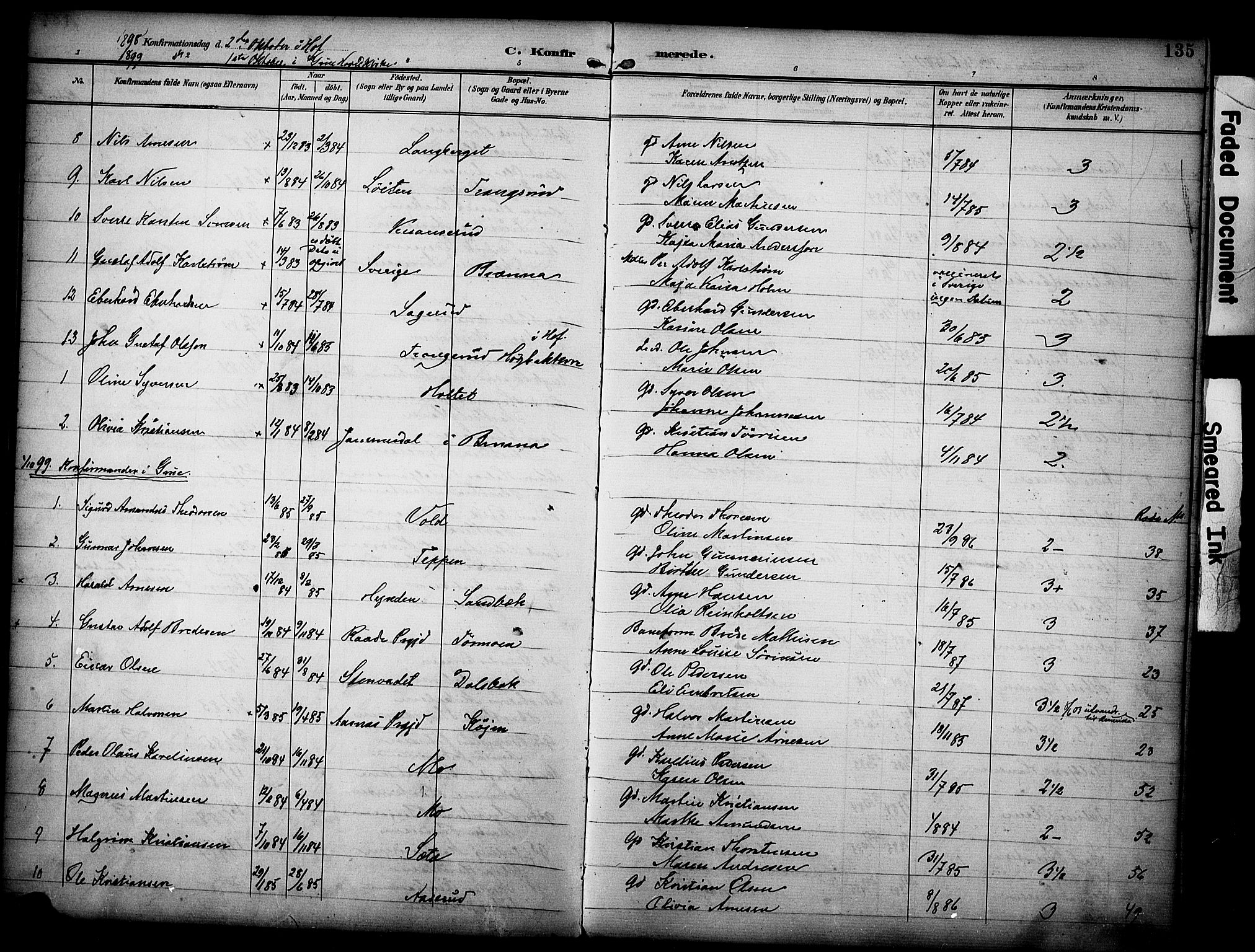 Grue prestekontor, SAH/PREST-036/H/Ha/Haa/L0013: Parish register (official) no. 13, 1898-1910, p. 135