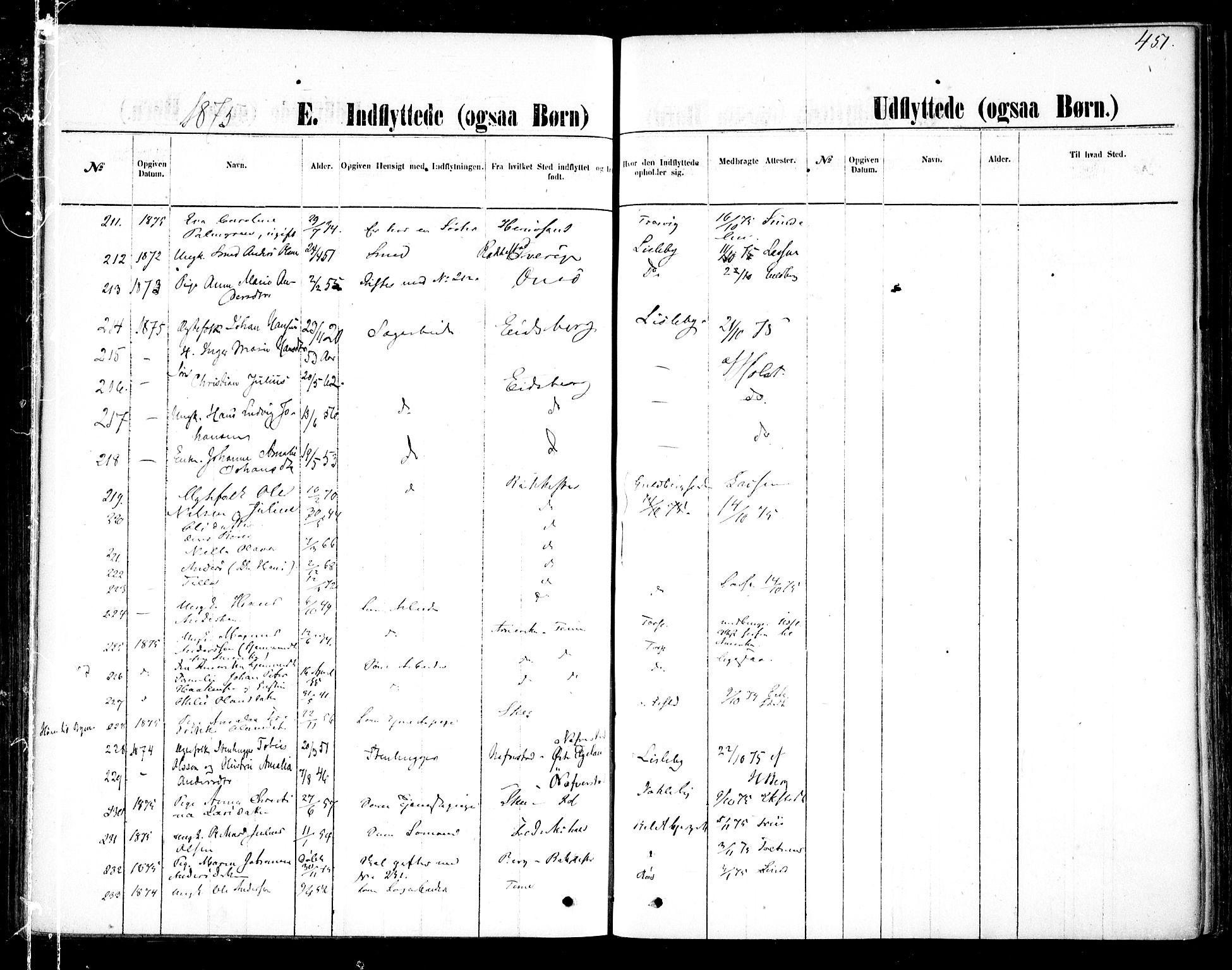 Glemmen prestekontor Kirkebøker, AV/SAO-A-10908/F/Fa/L0009: Parish register (official) no. 9, 1871-1878, p. 451