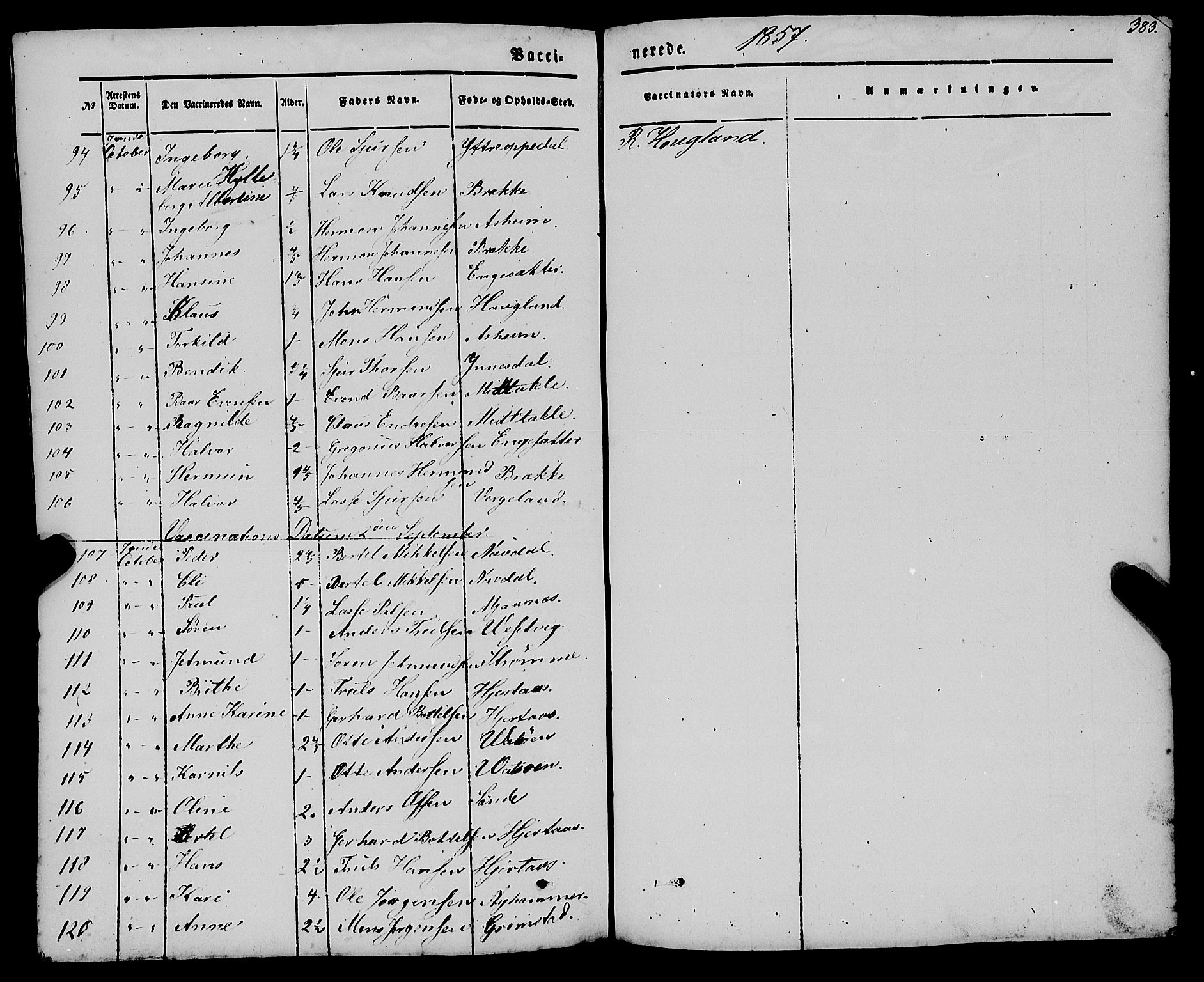 Gulen sokneprestembete, AV/SAB-A-80201/H/Haa/Haaa/L0021: Parish register (official) no. A 21, 1848-1858, p. 383