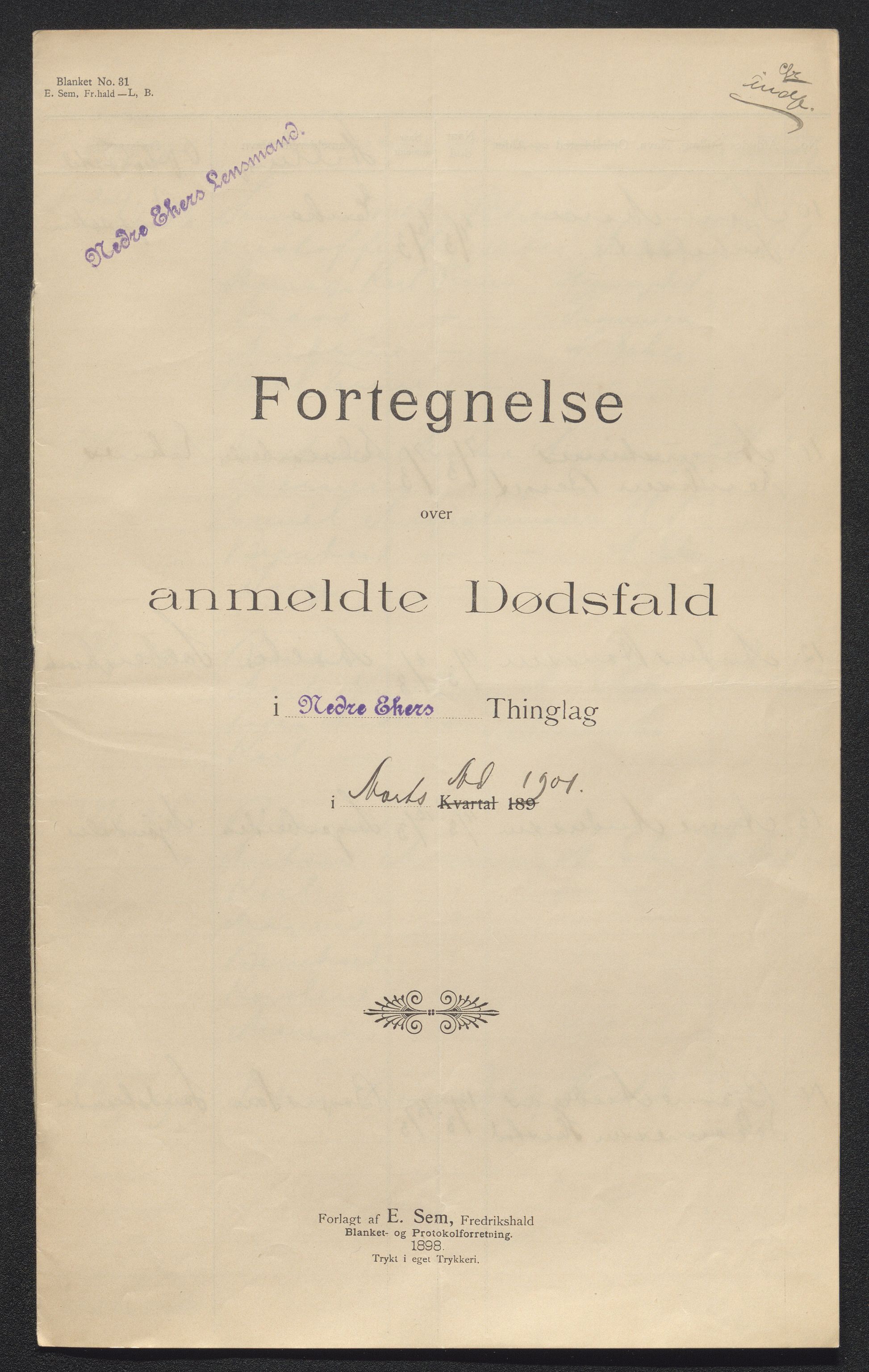 Eiker, Modum og Sigdal sorenskriveri, AV/SAKO-A-123/H/Ha/Hab/L0028: Dødsfallsmeldinger, 1901, p. 92