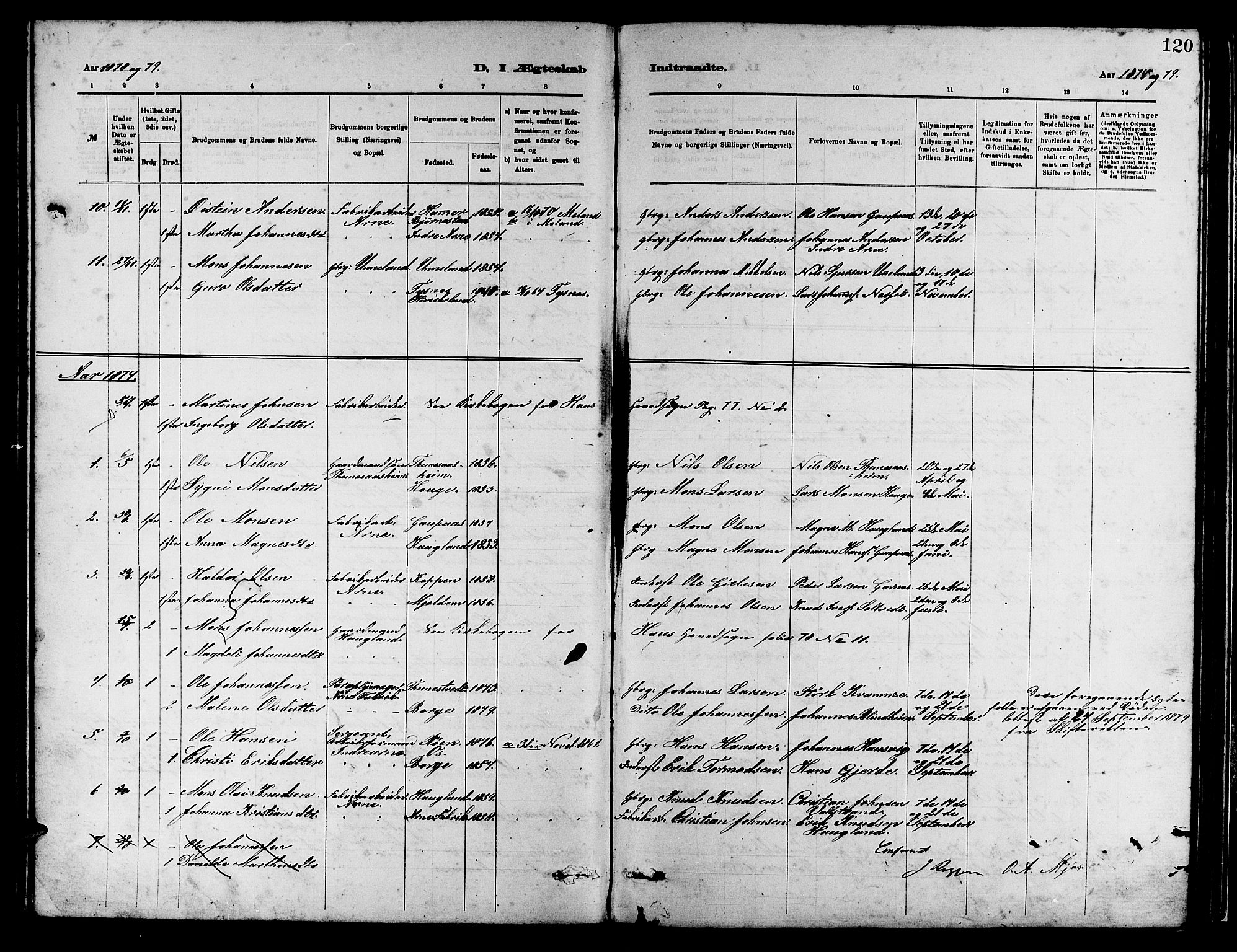 Arna Sokneprestembete, SAB/A-74001/H/Ha/Hab: Parish register (copy) no. A 2, 1878-1887, p. 120