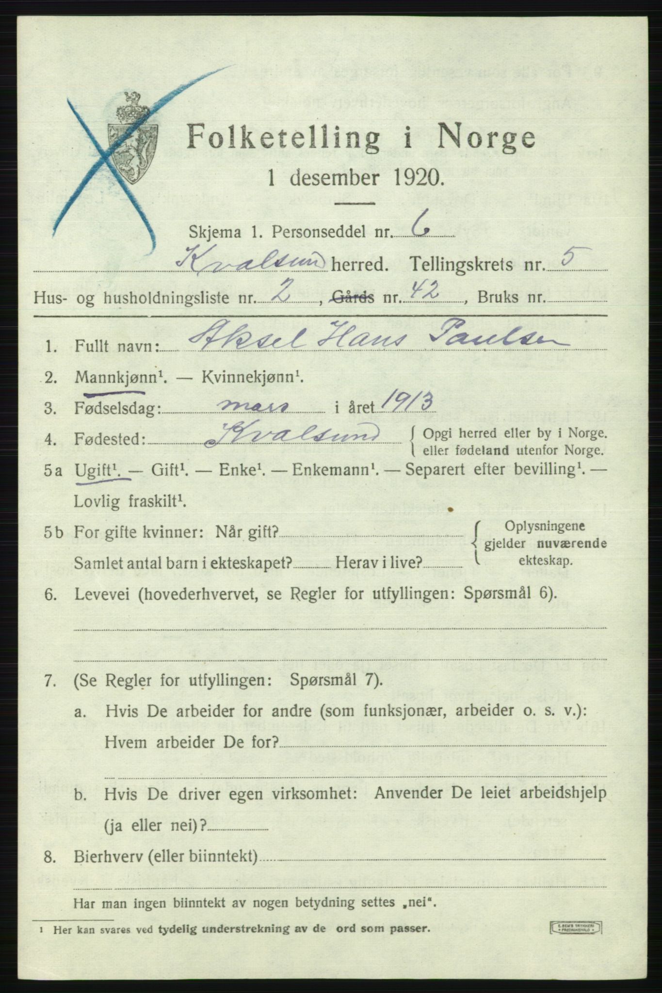SATØ, 1920 census for , 1920, p. 1602