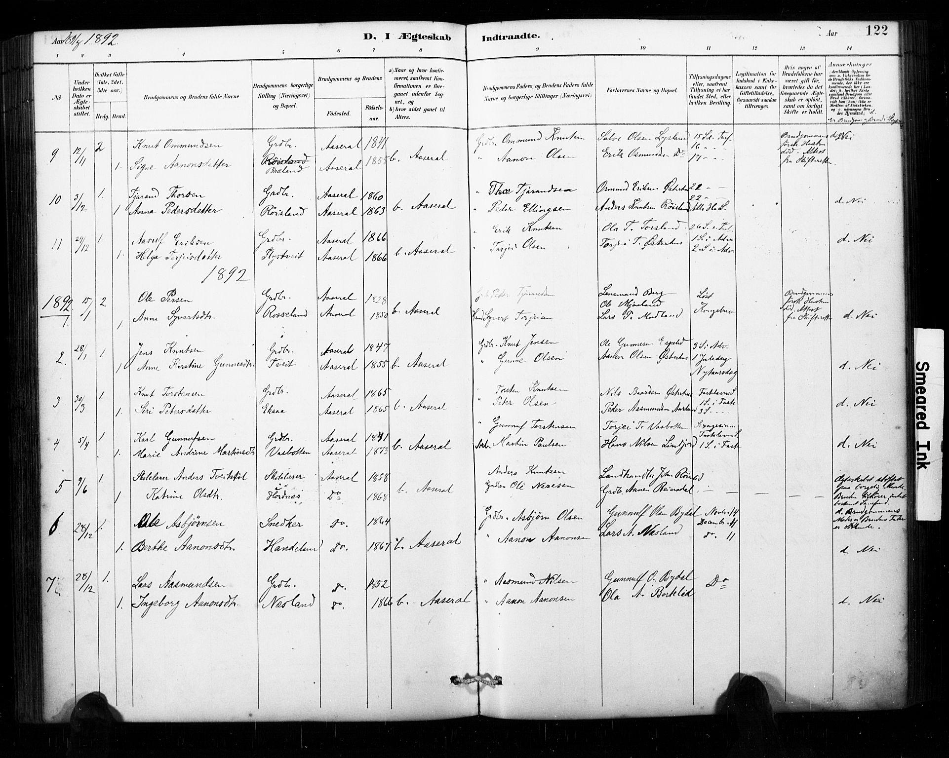 Åseral sokneprestkontor, AV/SAK-1111-0051/F/Fa/L0003: Parish register (official) no. A 3, 1884-1901, p. 122