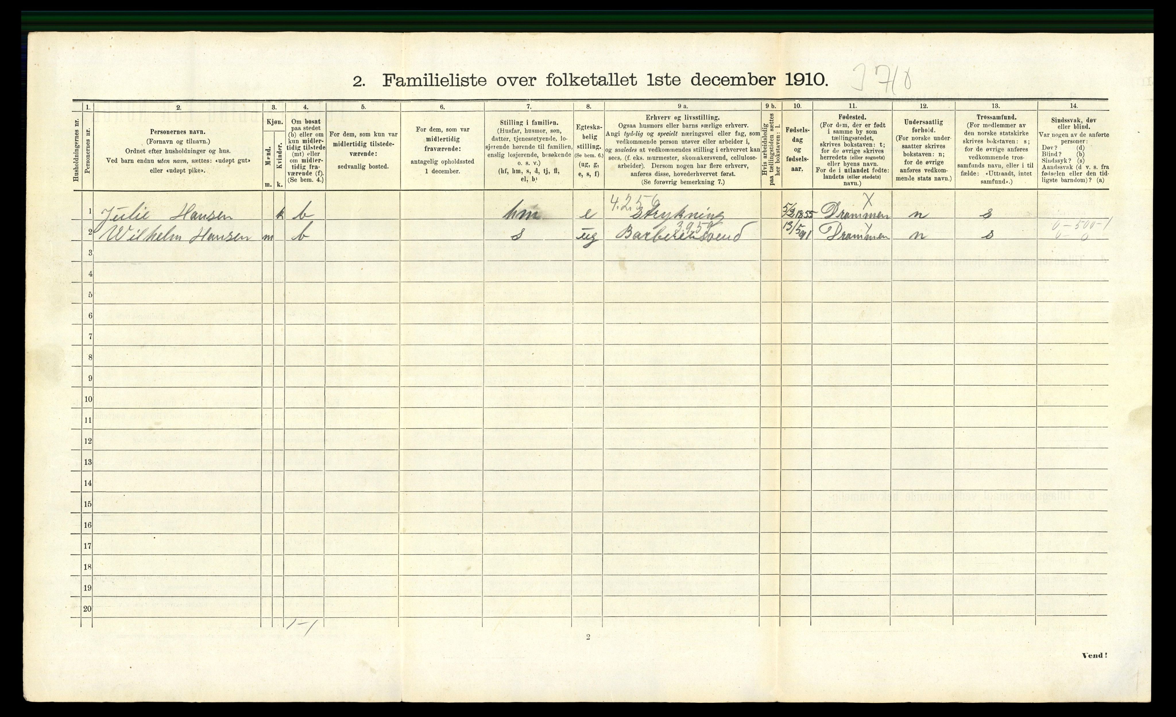 RA, 1910 census for Drammen, 1910, p. 991