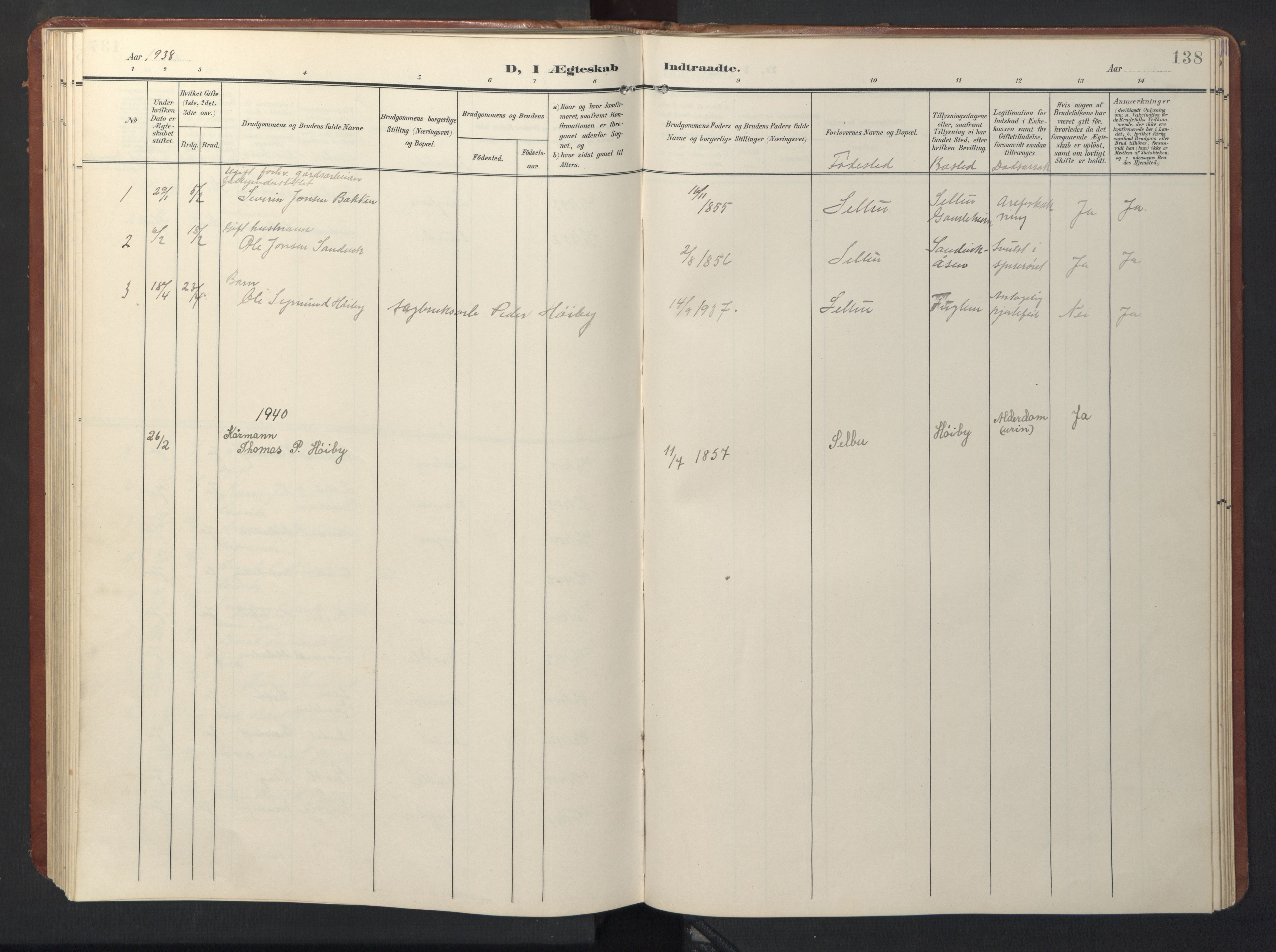 Ministerialprotokoller, klokkerbøker og fødselsregistre - Sør-Trøndelag, SAT/A-1456/696/L1161: Parish register (copy) no. 696C01, 1902-1950, p. 138
