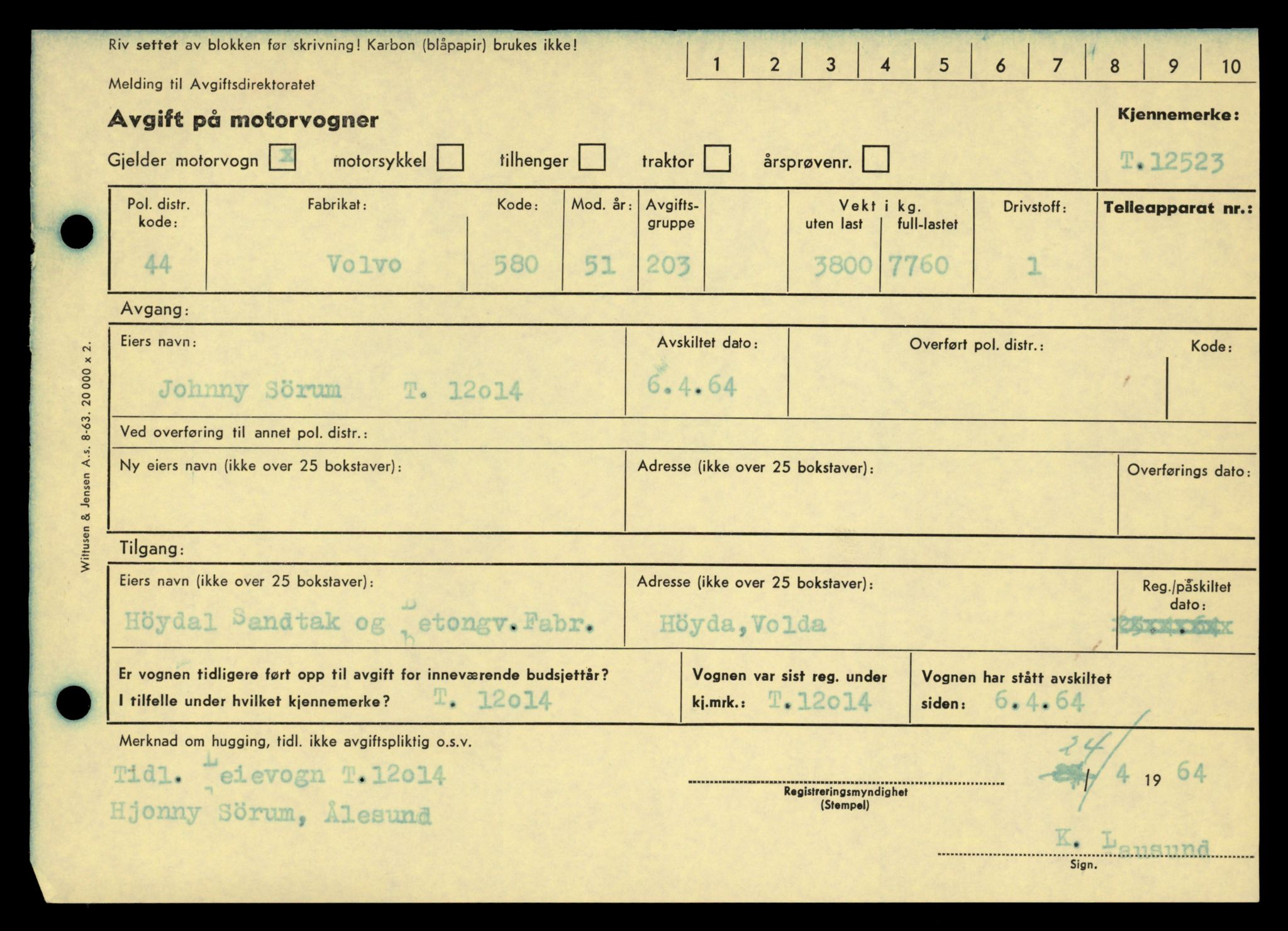 Møre og Romsdal vegkontor - Ålesund trafikkstasjon, AV/SAT-A-4099/F/Fe/L0034: Registreringskort for kjøretøy T 12500 - T 12652, 1927-1998, p. 379