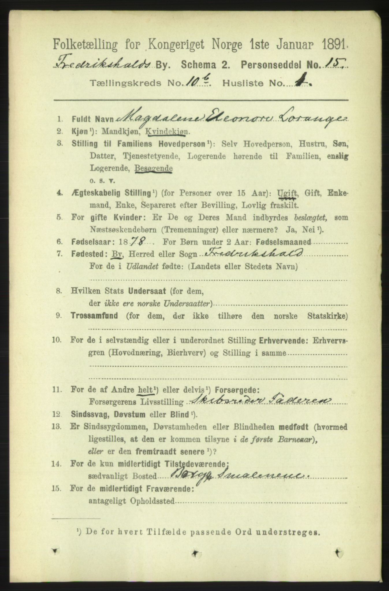 RA, 1891 census for 0101 Fredrikshald, 1891, p. 7362
