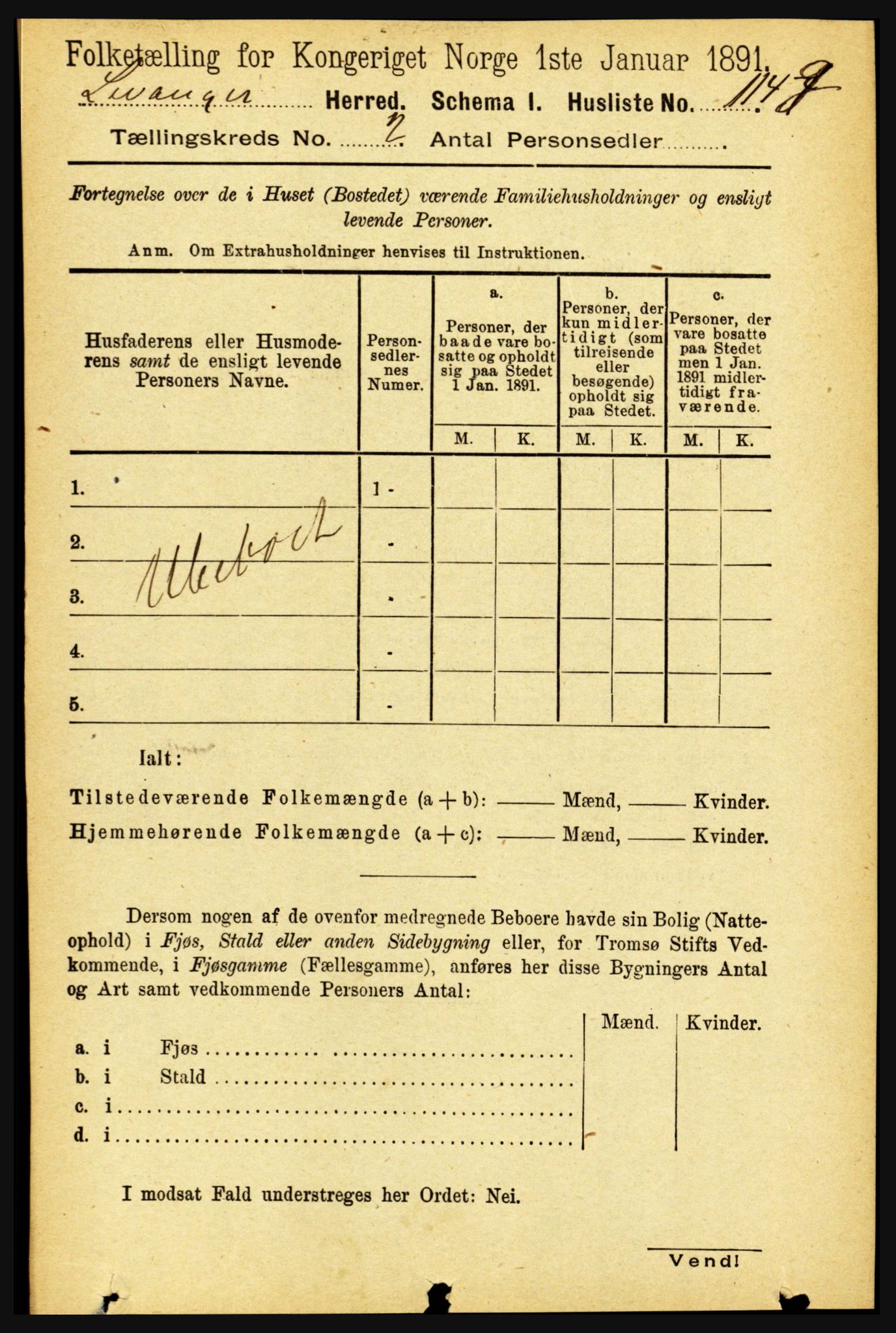 RA, 1891 census for 1720 Levanger, 1891, p. 863