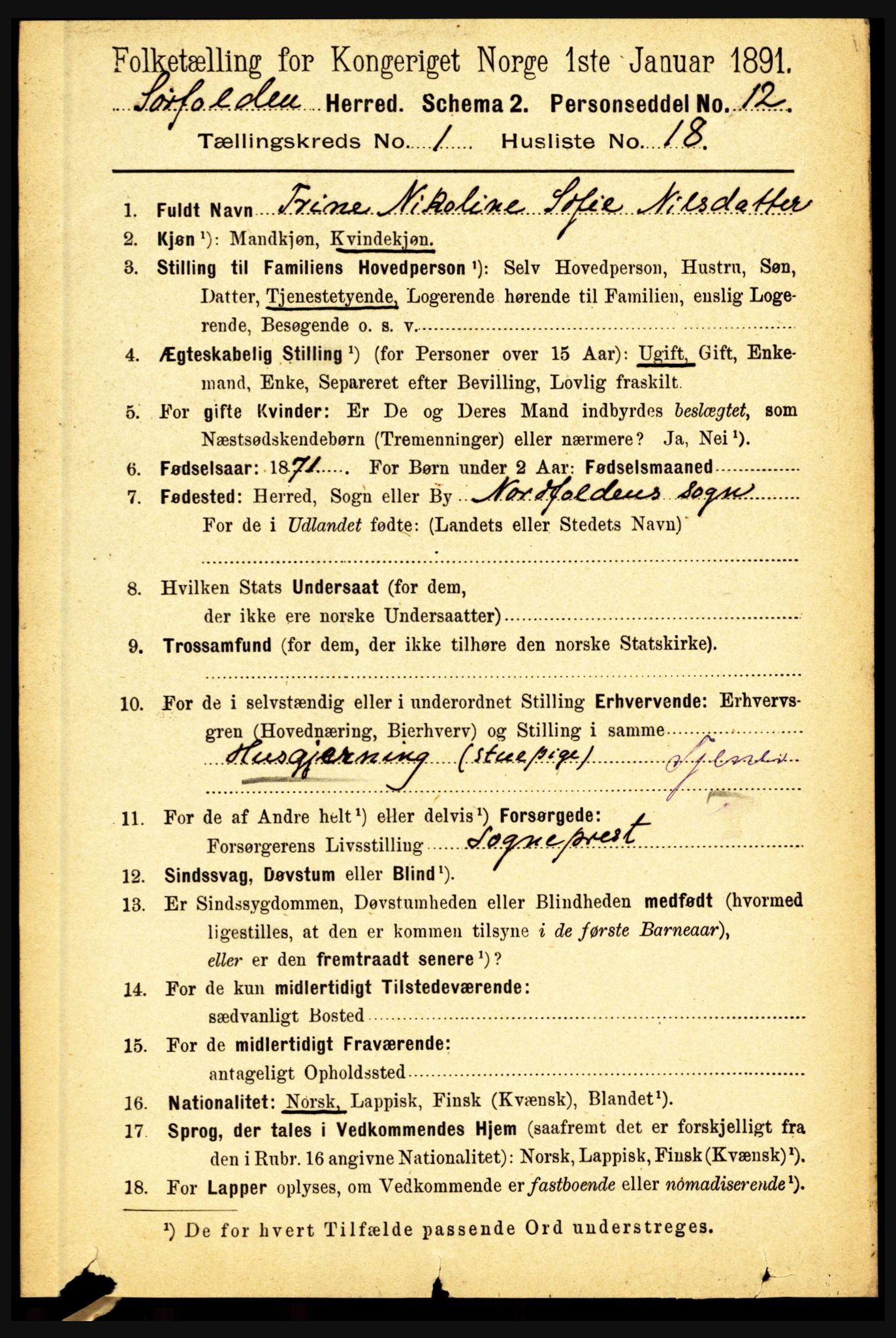 RA, 1891 census for 1845 Sørfold, 1891, p. 168