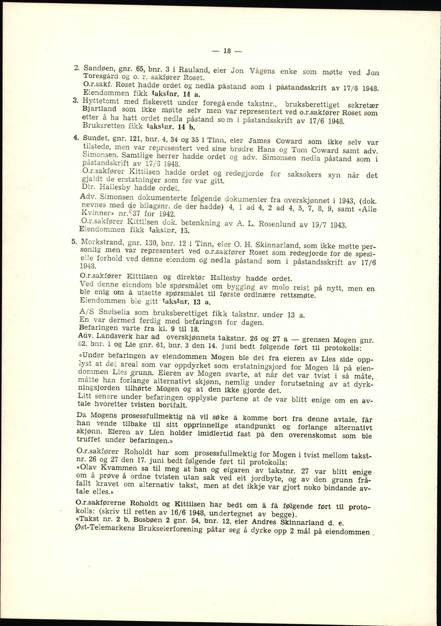 Vest-Telemark sorenskriveri, AV/SAKO-A-134/F/Fo/Fob/L0001: Skjønn/rettsbøker for kraftutbygging/veg, 1948-1963, p. 20