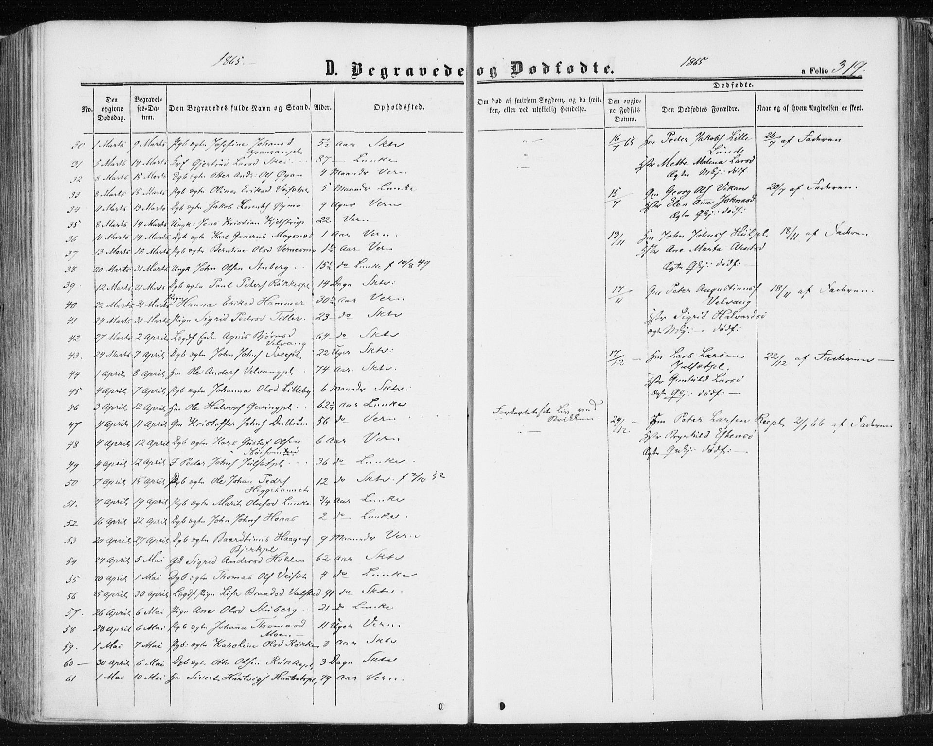 Ministerialprotokoller, klokkerbøker og fødselsregistre - Nord-Trøndelag, SAT/A-1458/709/L0075: Parish register (official) no. 709A15, 1859-1870, p. 319
