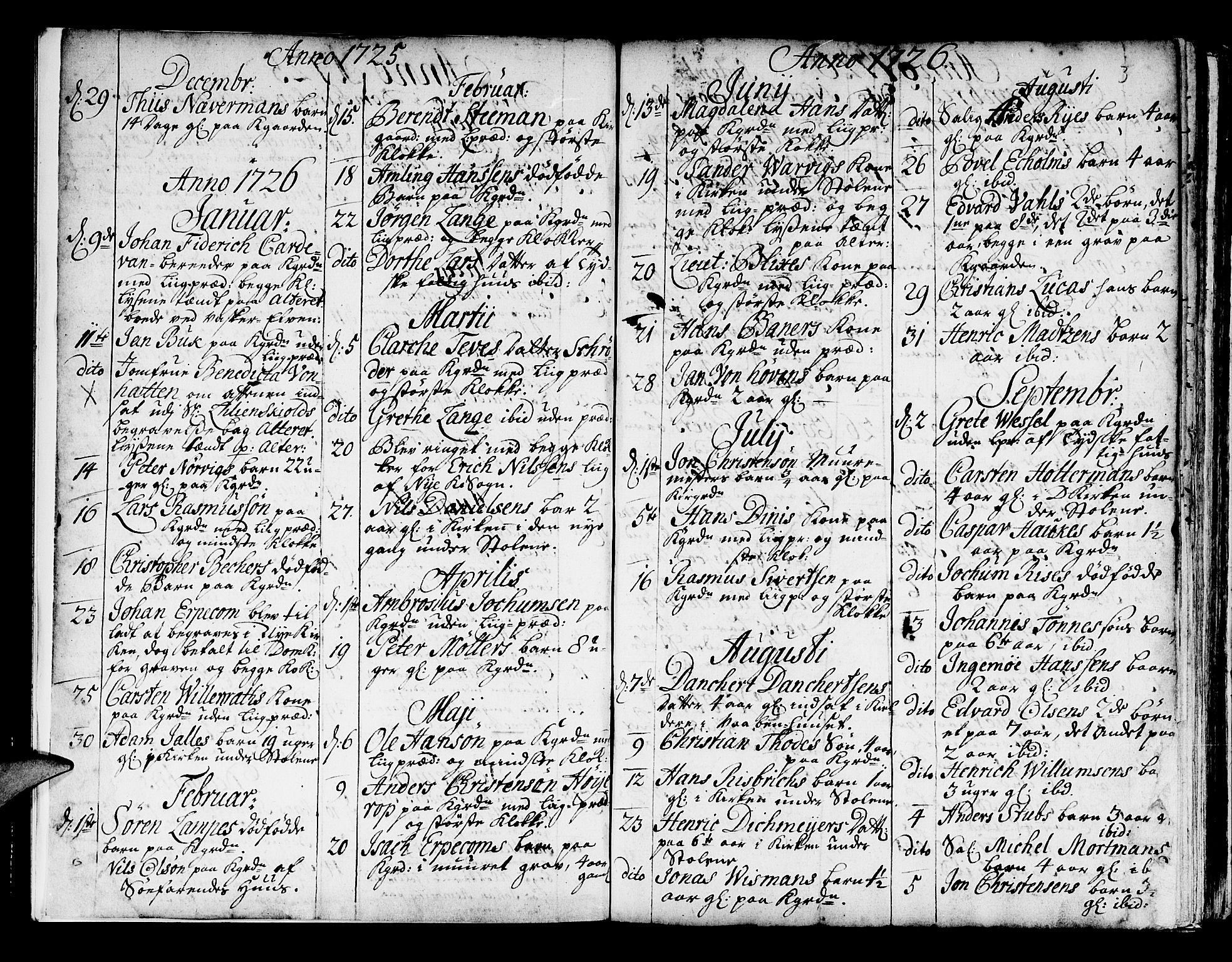 Domkirken sokneprestembete, SAB/A-74801/H/Haa/L0008: Parish register (official) no. A 8, 1725-1775, p. 3