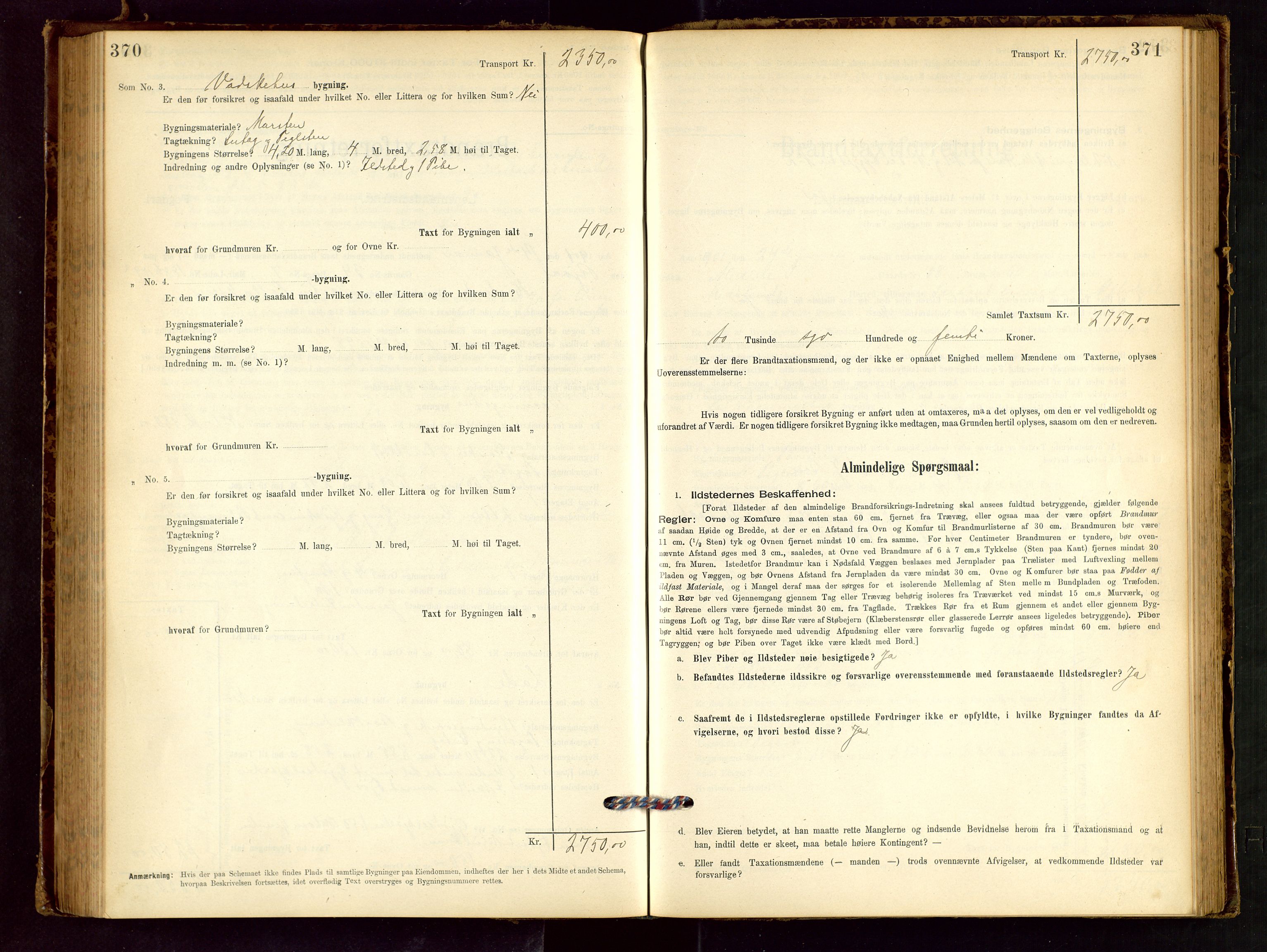 Håland lensmannskontor, SAST/A-100100/Gob/L0001: Branntakstprotokoll - skjematakst. Register i boken., 1894-1902, p. 370-371