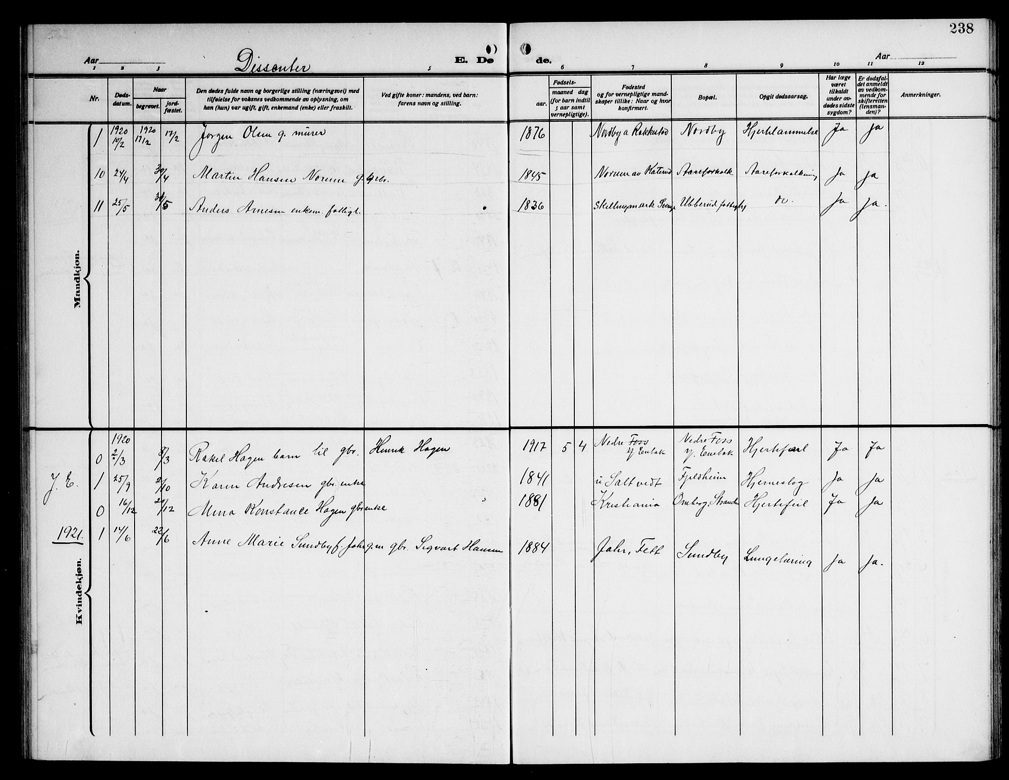 Enebakk prestekontor Kirkebøker, AV/SAO-A-10171c/G/Ga/L0007: Parish register (copy) no. I 7, 1911-1949, p. 238