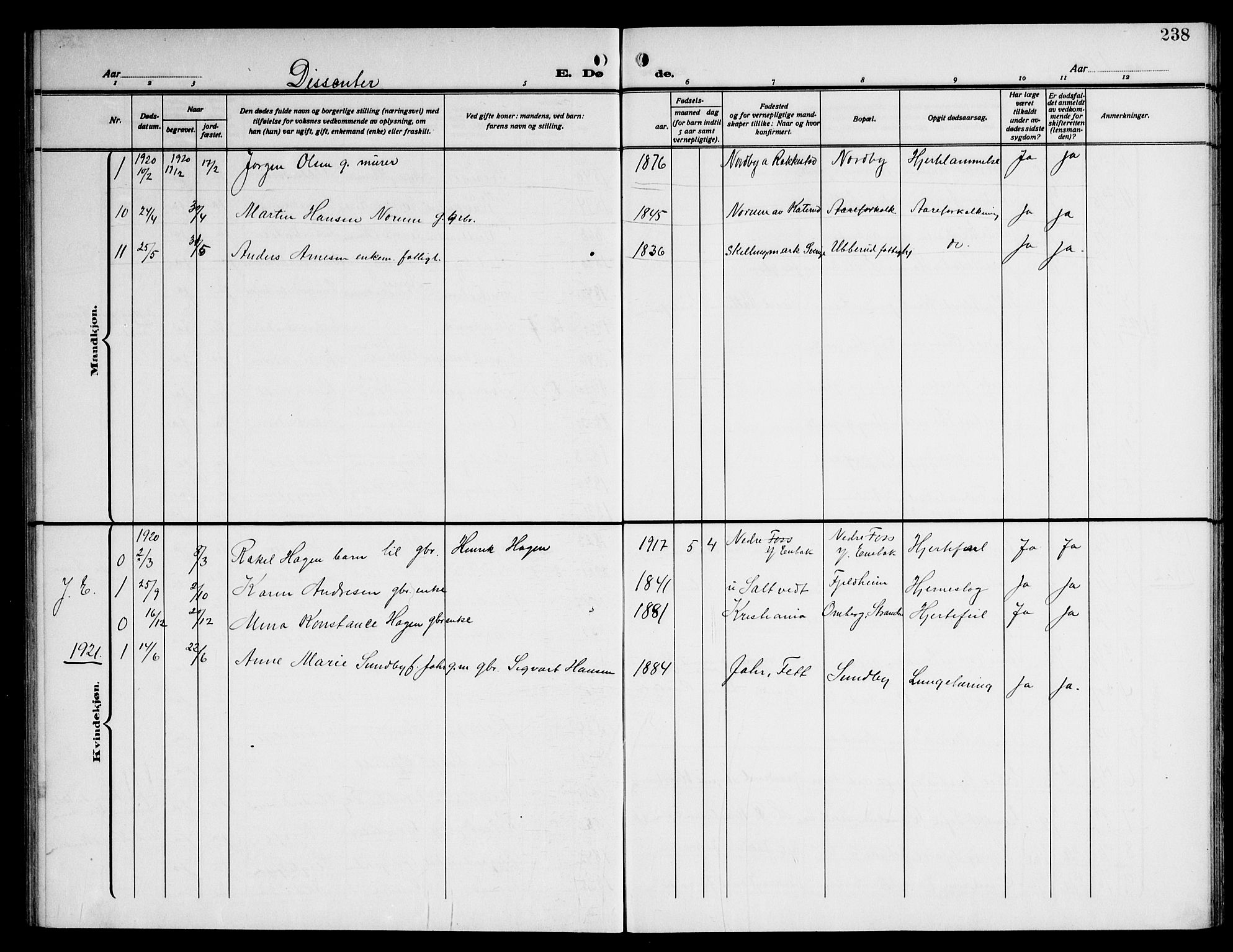 Enebakk prestekontor Kirkebøker, SAO/A-10171c/G/Ga/L0007: Parish register (copy) no. I 7, 1911-1949, p. 238