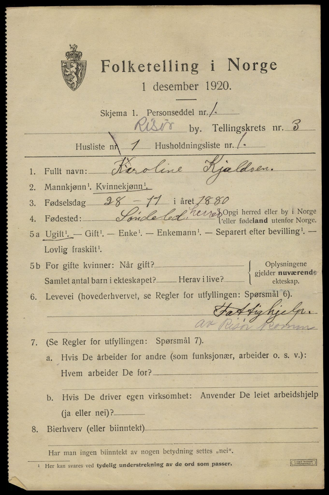 SAK, 1920 census for Risør, 1920, p. 7717