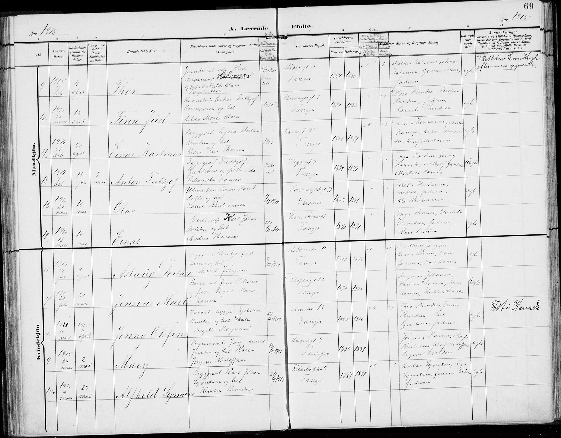 Strømsø kirkebøker, SAKO/A-246/F/Fb/L0008: Parish register (official) no. II 8, 1902-1933, p. 69