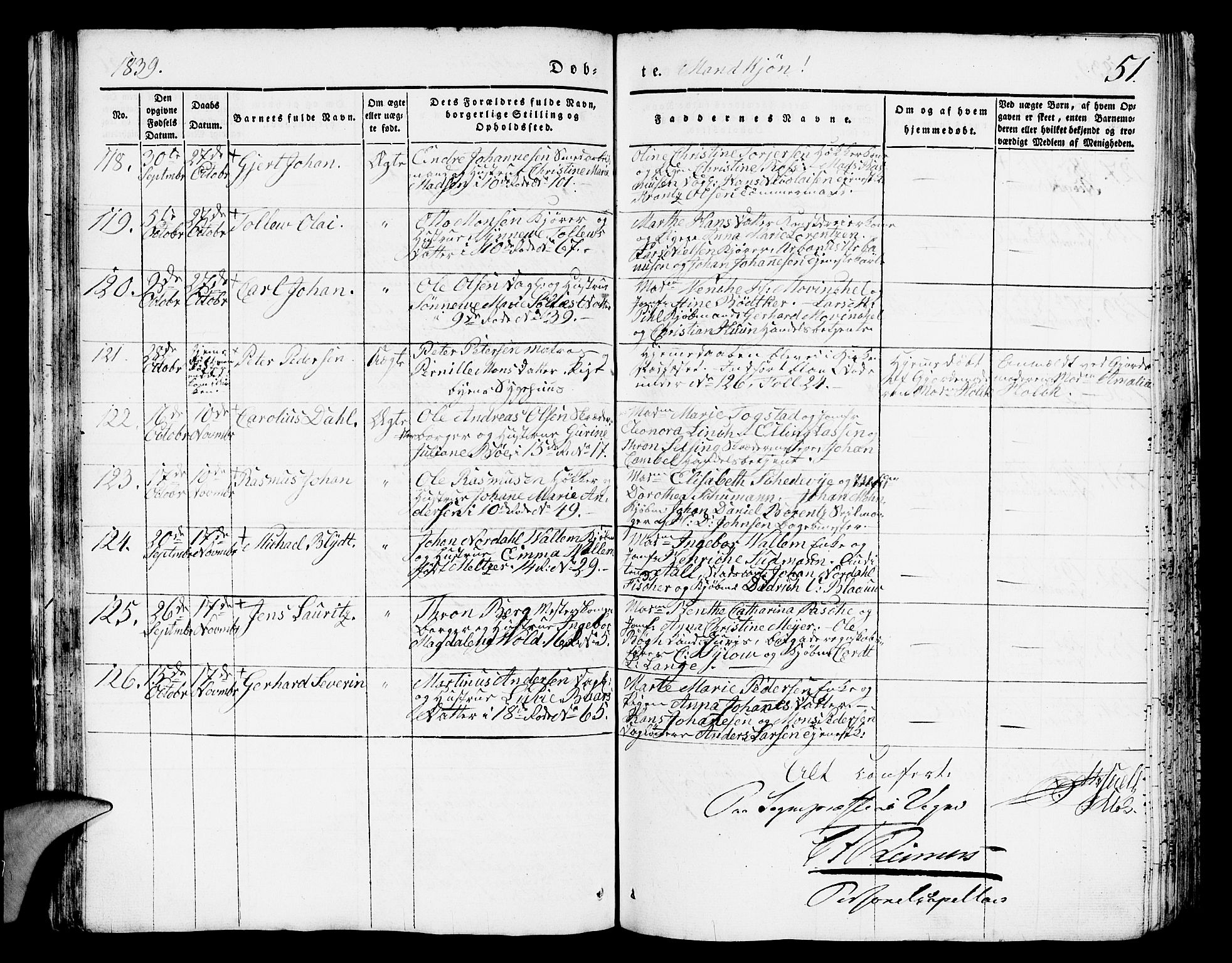 Domkirken sokneprestembete, SAB/A-74801/H/Hab/L0008: Parish register (copy) no. B 1, 1836-1841, p. 51