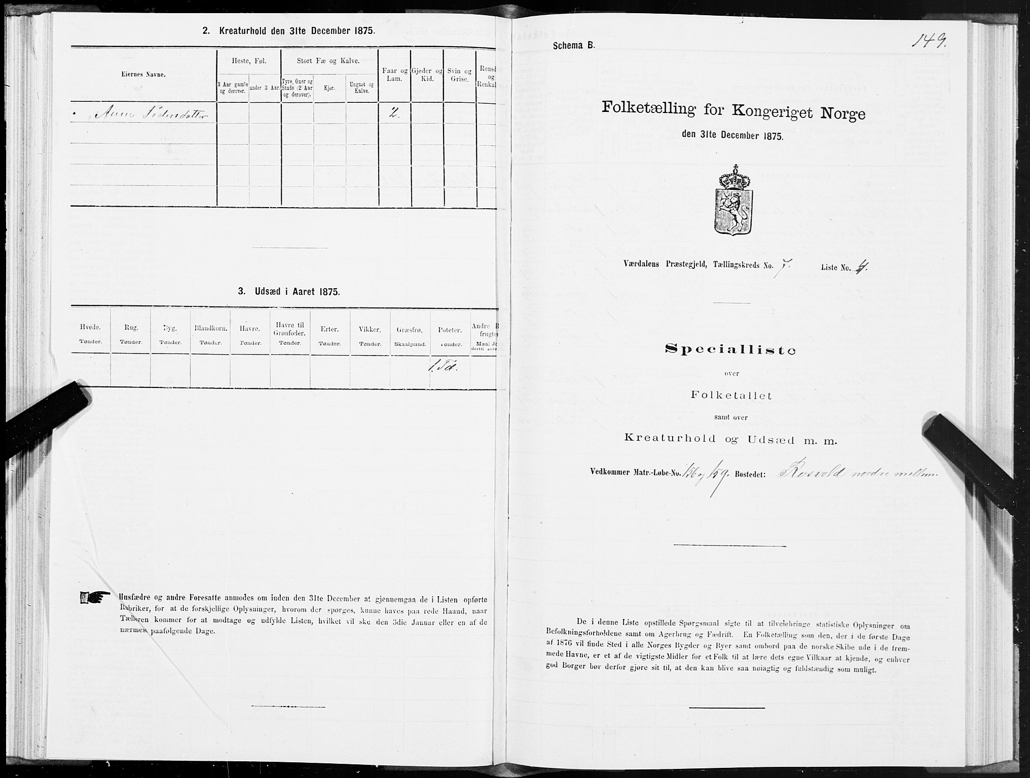 SAT, 1875 census for 1721P Verdal, 1875, p. 4149