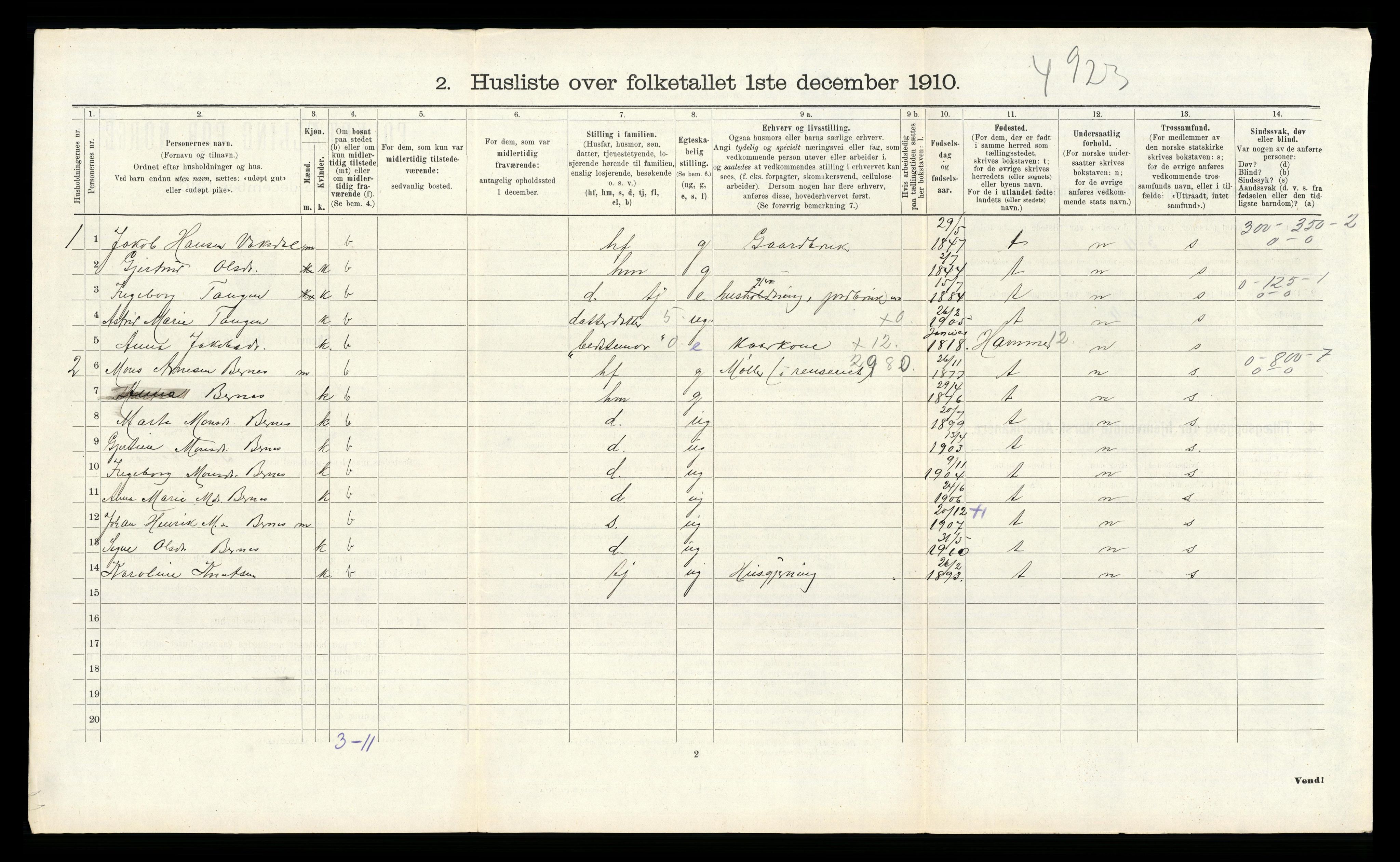 RA, 1910 census for Bruvik, 1910, p. 371