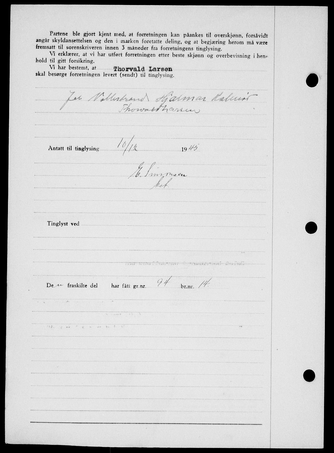 Onsøy sorenskriveri, SAO/A-10474/G/Ga/Gab/L0015: Mortgage book no. II A-15, 1945-1946, Diary no: : 1657/1945