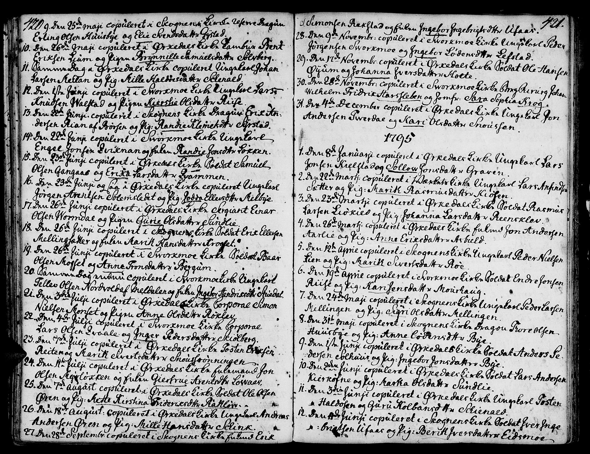 Ministerialprotokoller, klokkerbøker og fødselsregistre - Sør-Trøndelag, SAT/A-1456/668/L0802: Parish register (official) no. 668A02, 1776-1799, p. 420-421