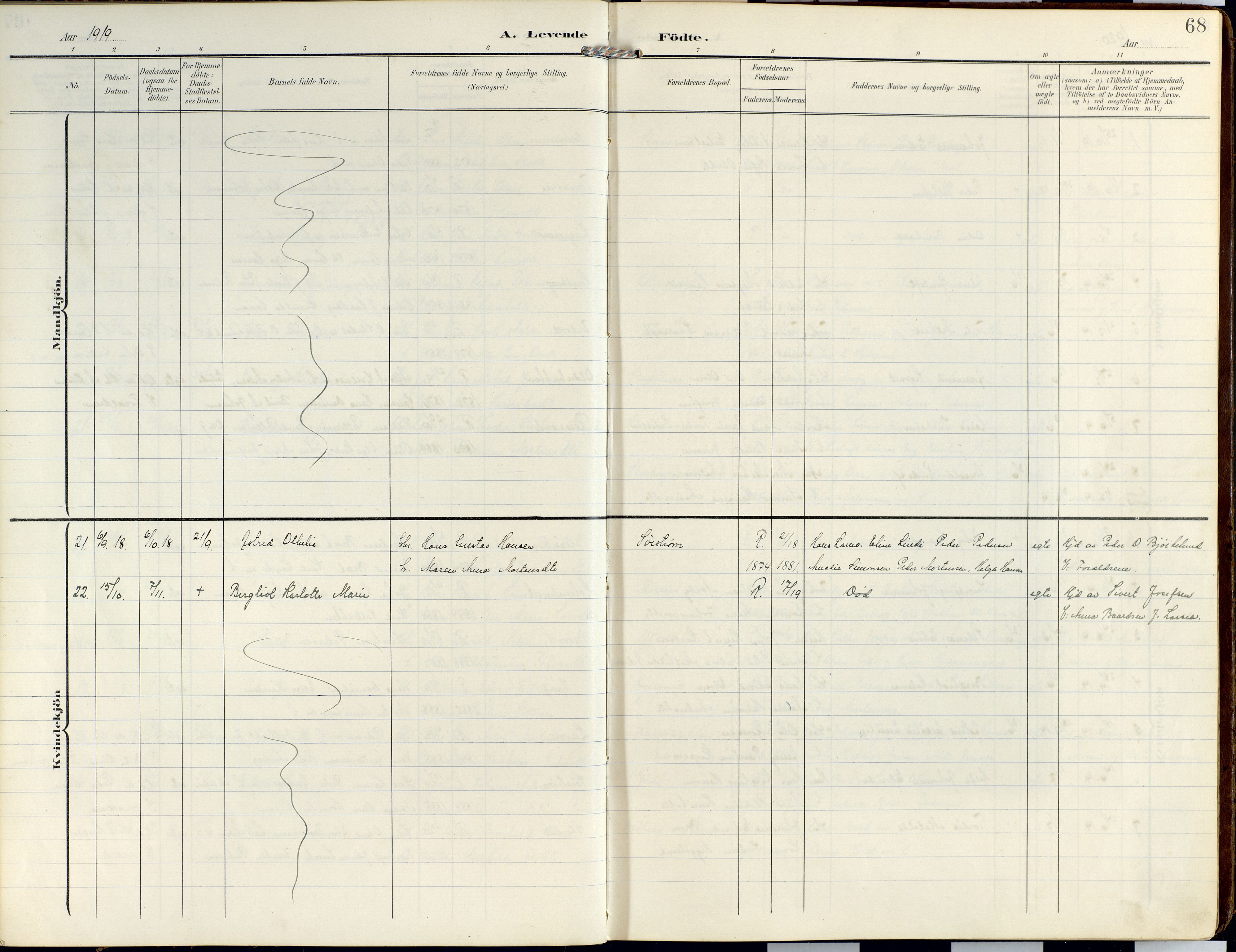 Lyngen sokneprestembete, AV/SATØ-S-1289/H/He/Hea/L0014kirke: Parish register (official) no. 14, 1905-1920, p. 68