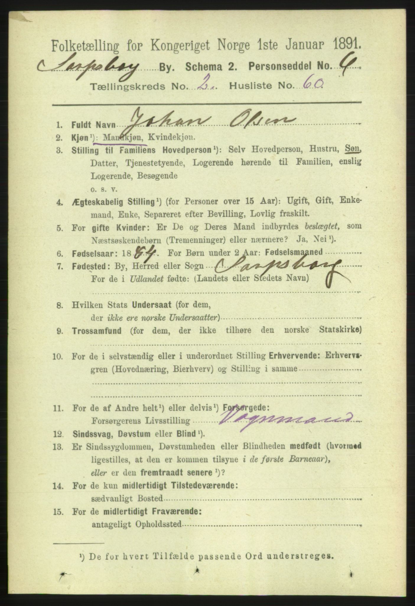 RA, 1891 census for 0102 Sarpsborg, 1891, p. 1877
