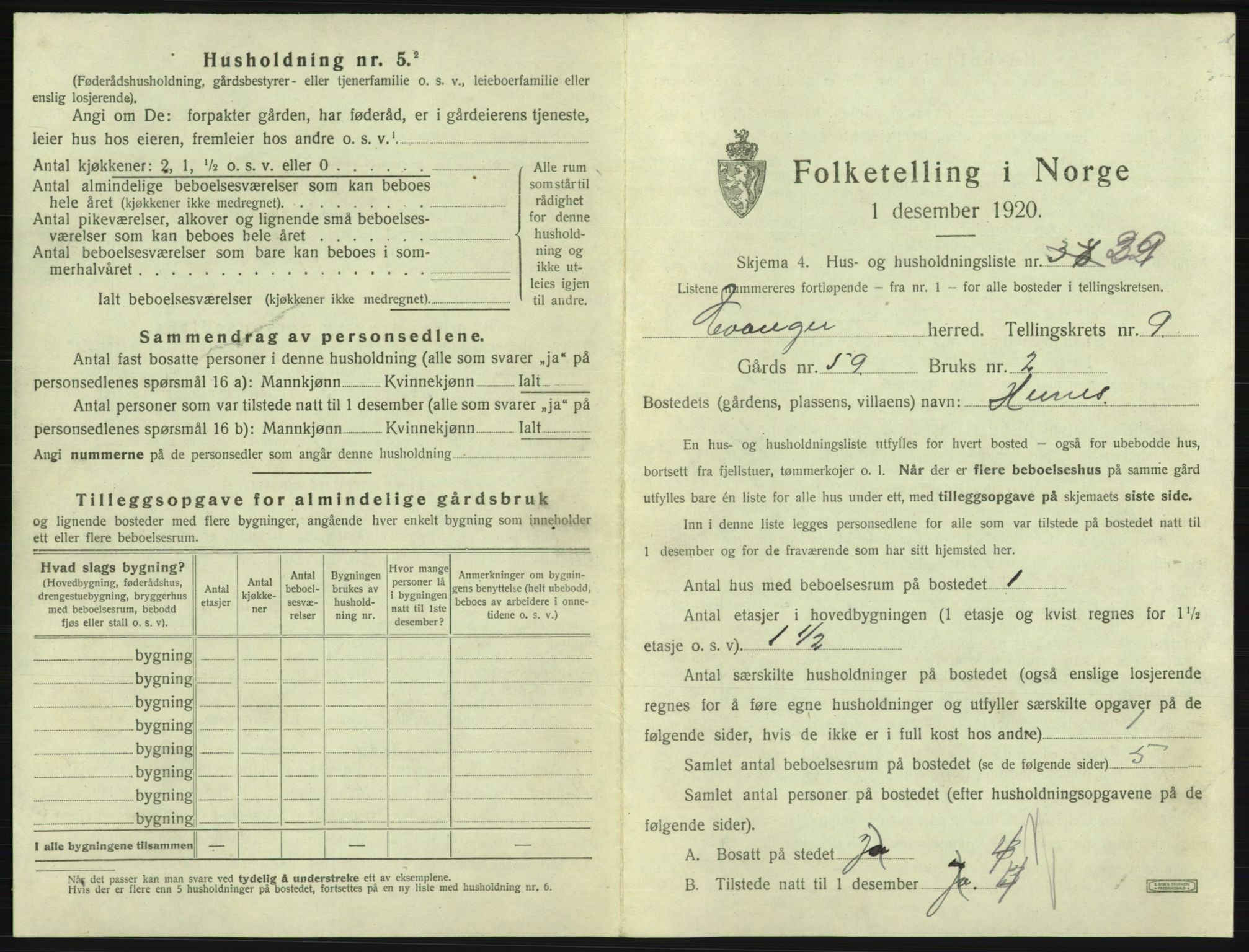 SAB, 1920 census for Evanger, 1920, p. 449