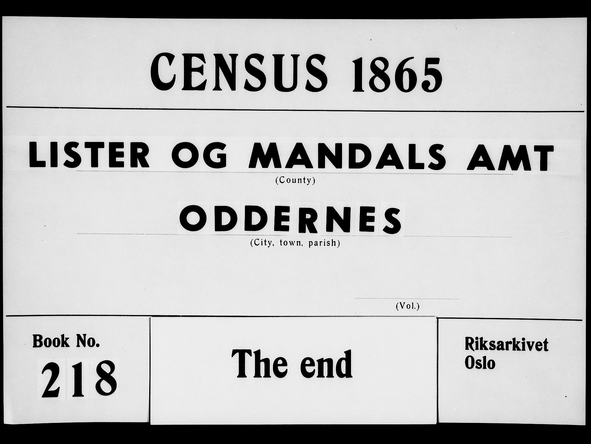 RA, 1865 census for Oddernes, 1865, p. 158