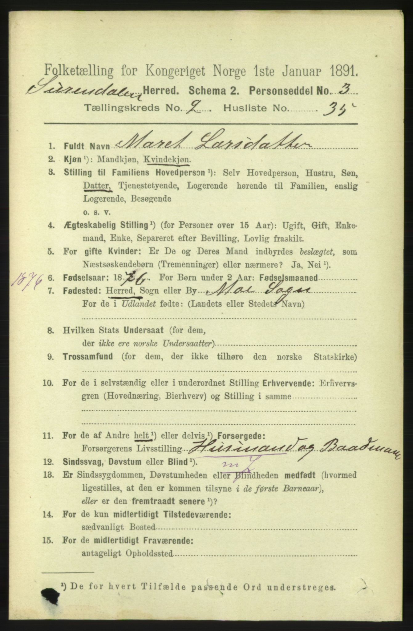 RA, 1891 census for 1566 Surnadal, 1891, p. 737