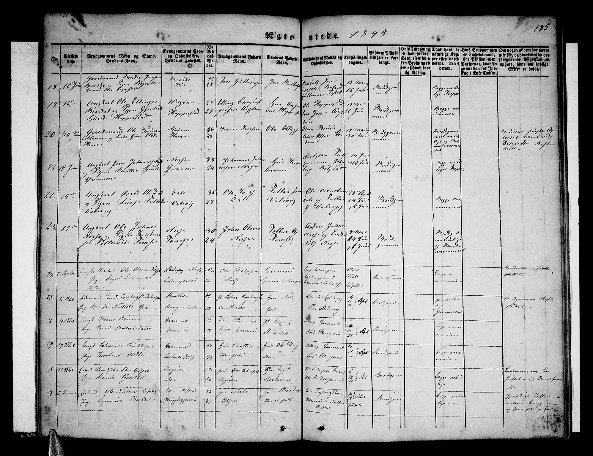 Vik sokneprestembete, AV/SAB-A-81501/H/Haa/Haaa/L0007: Parish register (official) no. A 7, 1831-1845, p. 185