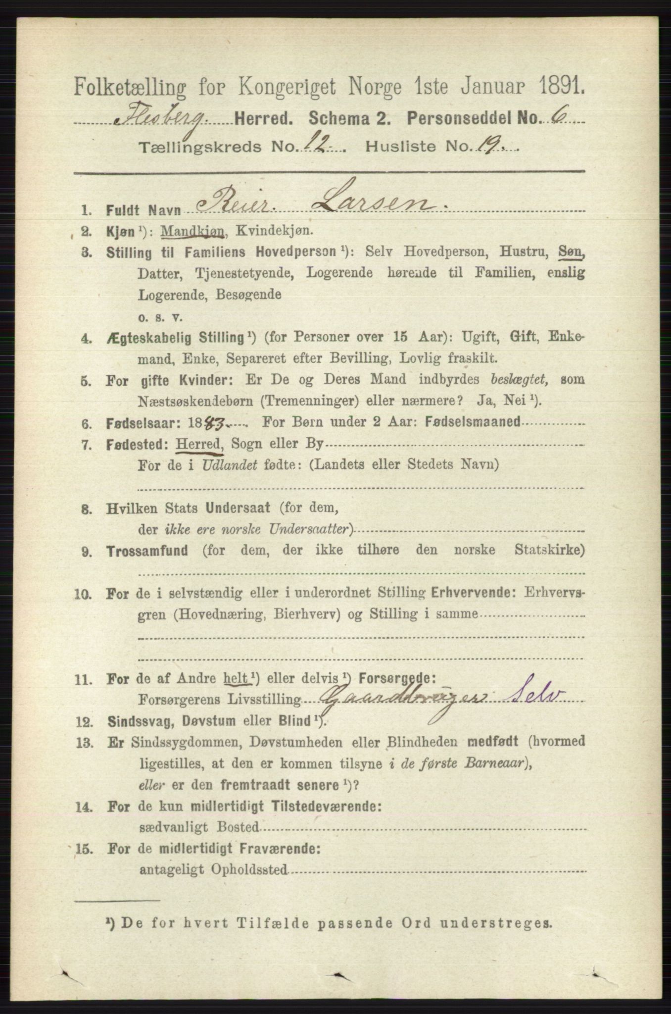 RA, 1891 census for 0631 Flesberg, 1891, p. 2169
