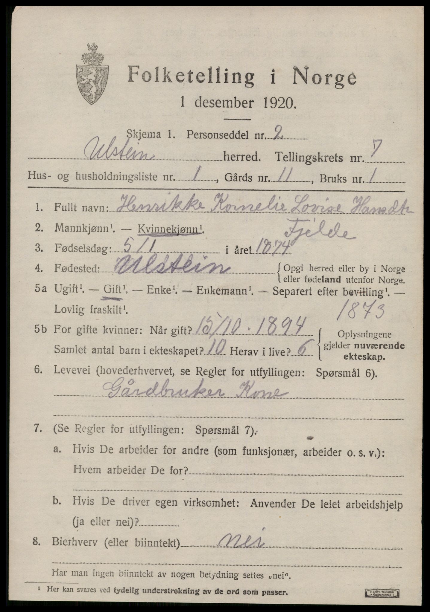 SAT, 1920 census for Ulstein, 1920, p. 4094