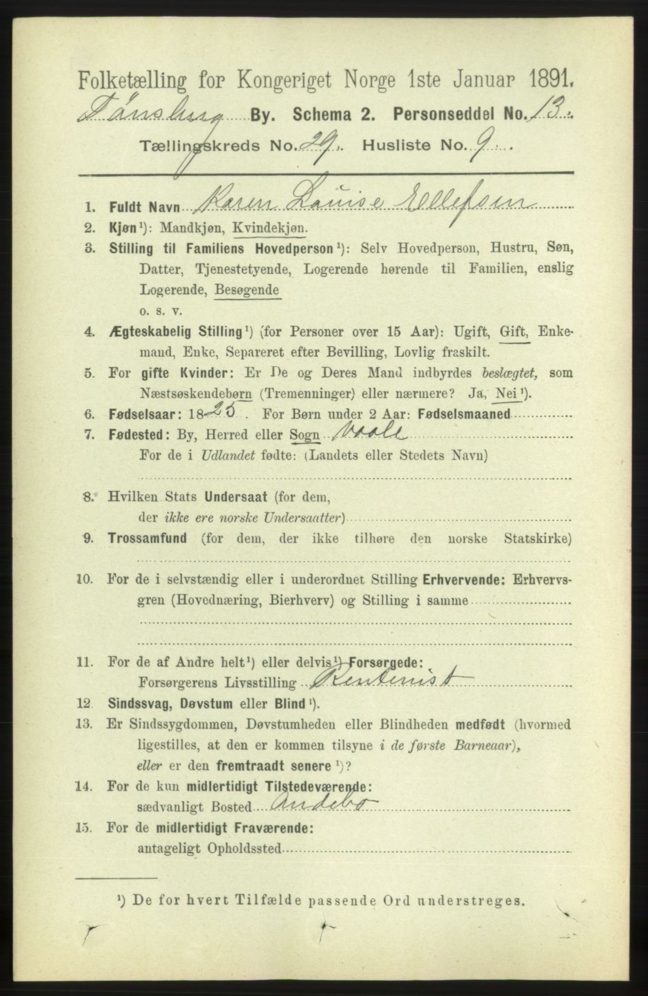 RA, 1891 census for 0705 Tønsberg, 1891, p. 7196