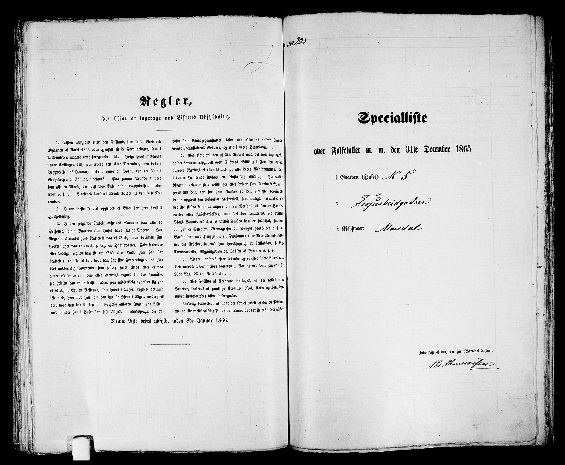 RA, 1865 census for Mandal/Mandal, 1865, p. 408